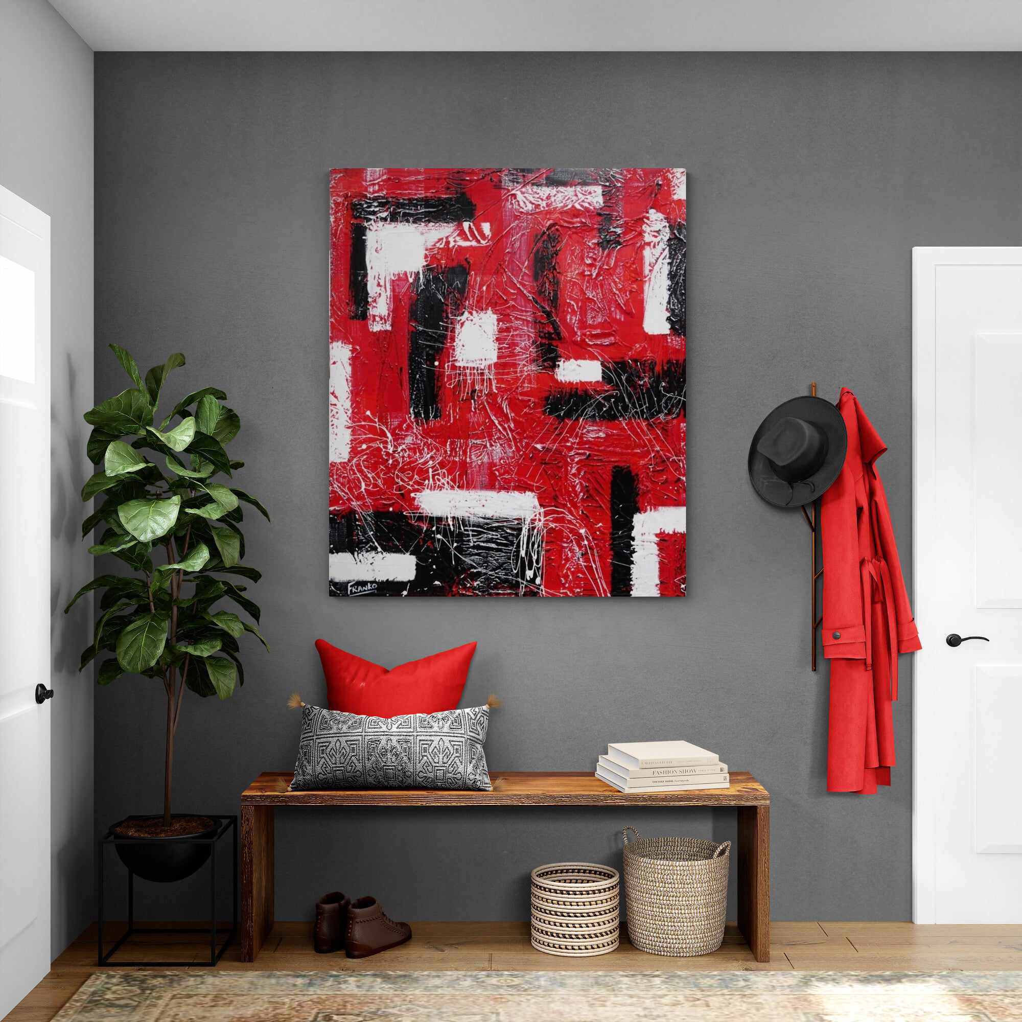 Red Black 120cm x 100cm Black Red Abstract Painting