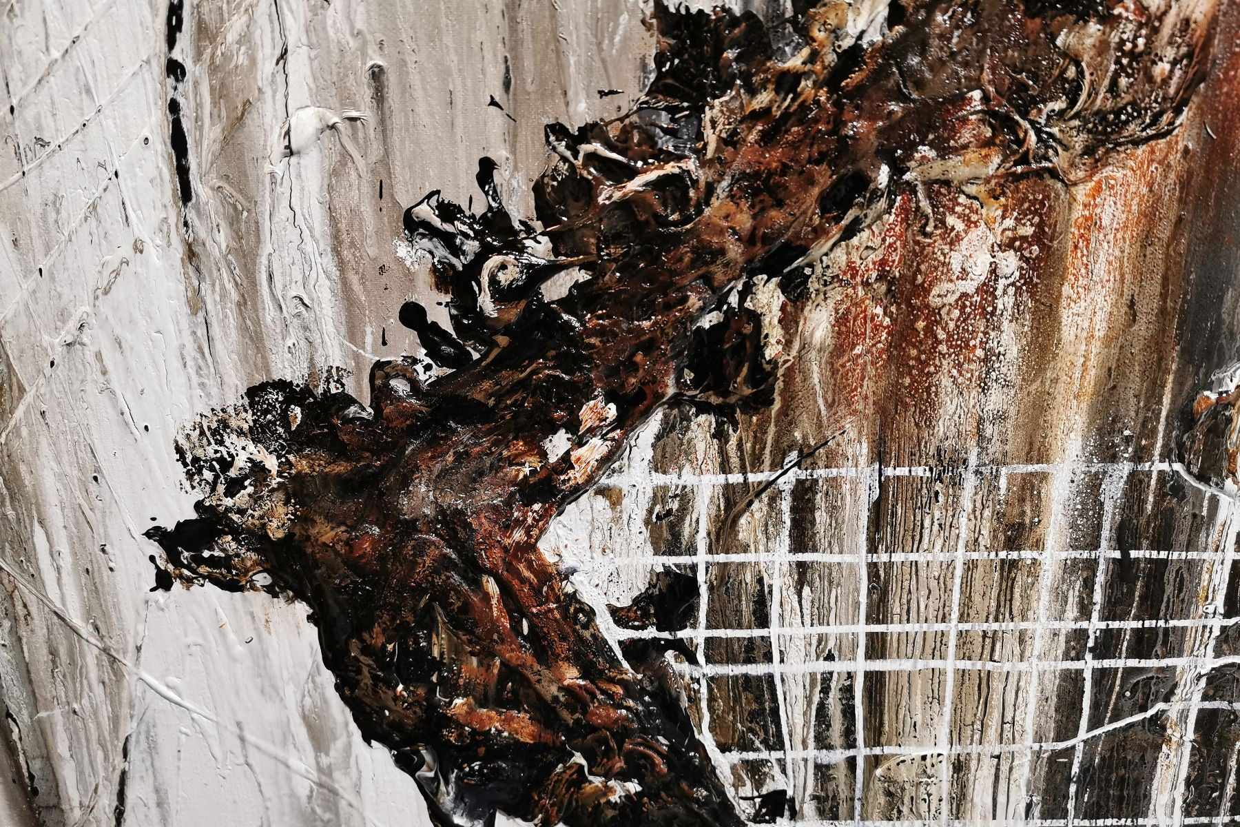 Stringy Bark 180cm x 140cm Grey Black Textured Abstract Painting (SOLD)