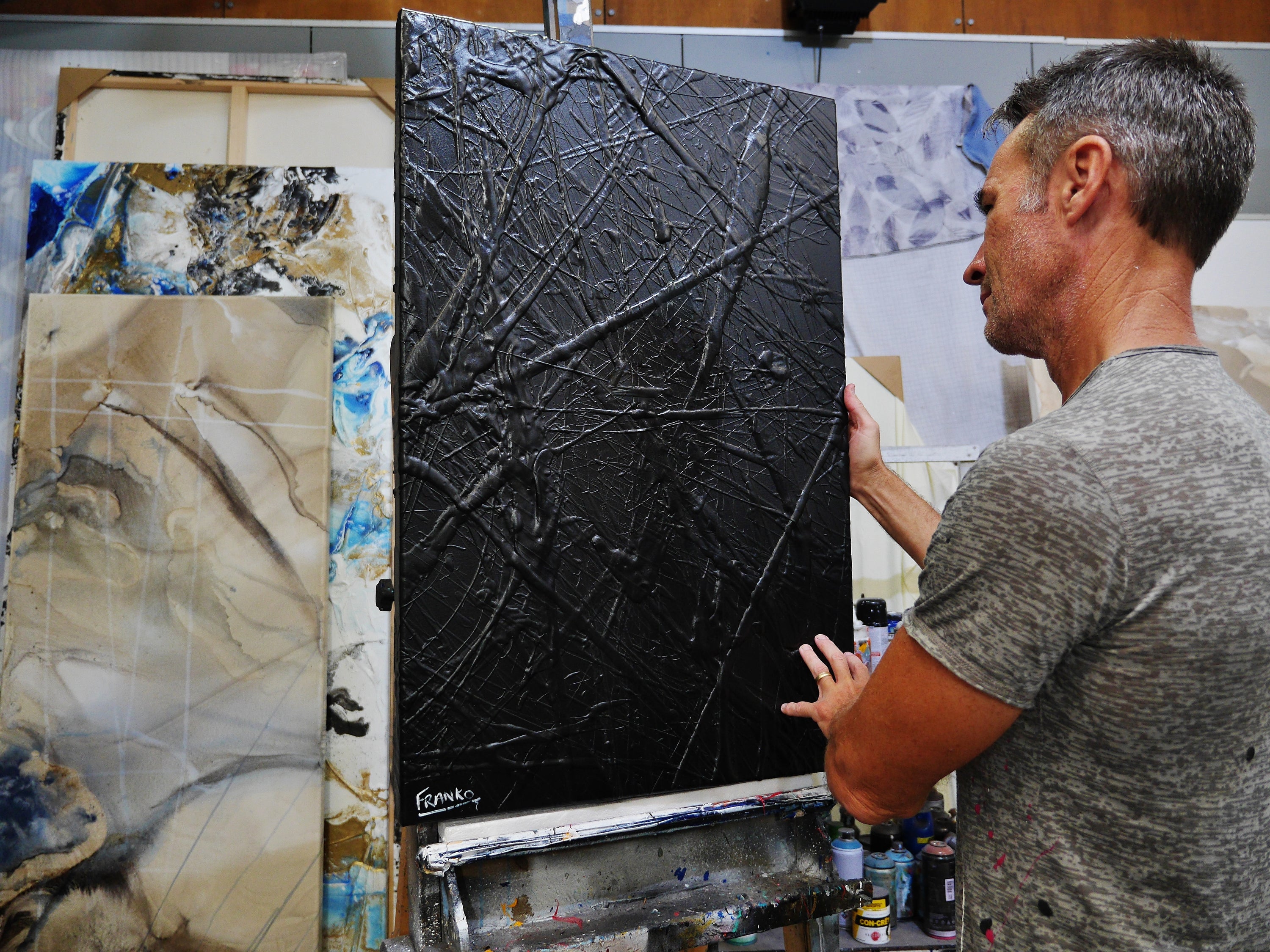 Black Lace 92cm x 60cm Black Textured Abstract Painting (SOLD)