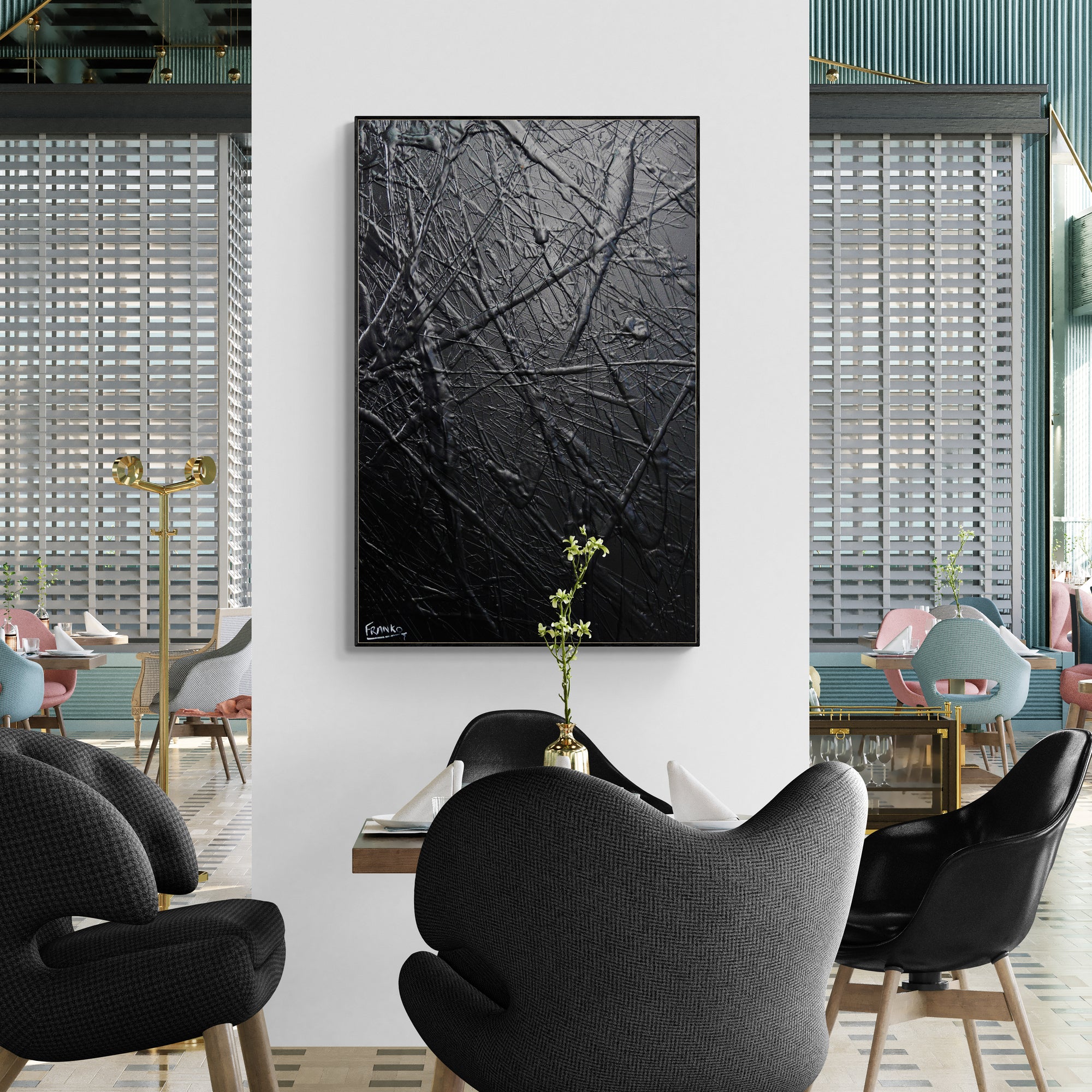 Black Lace 92cm x 60cm Black Textured Abstract Painting (SOLD)