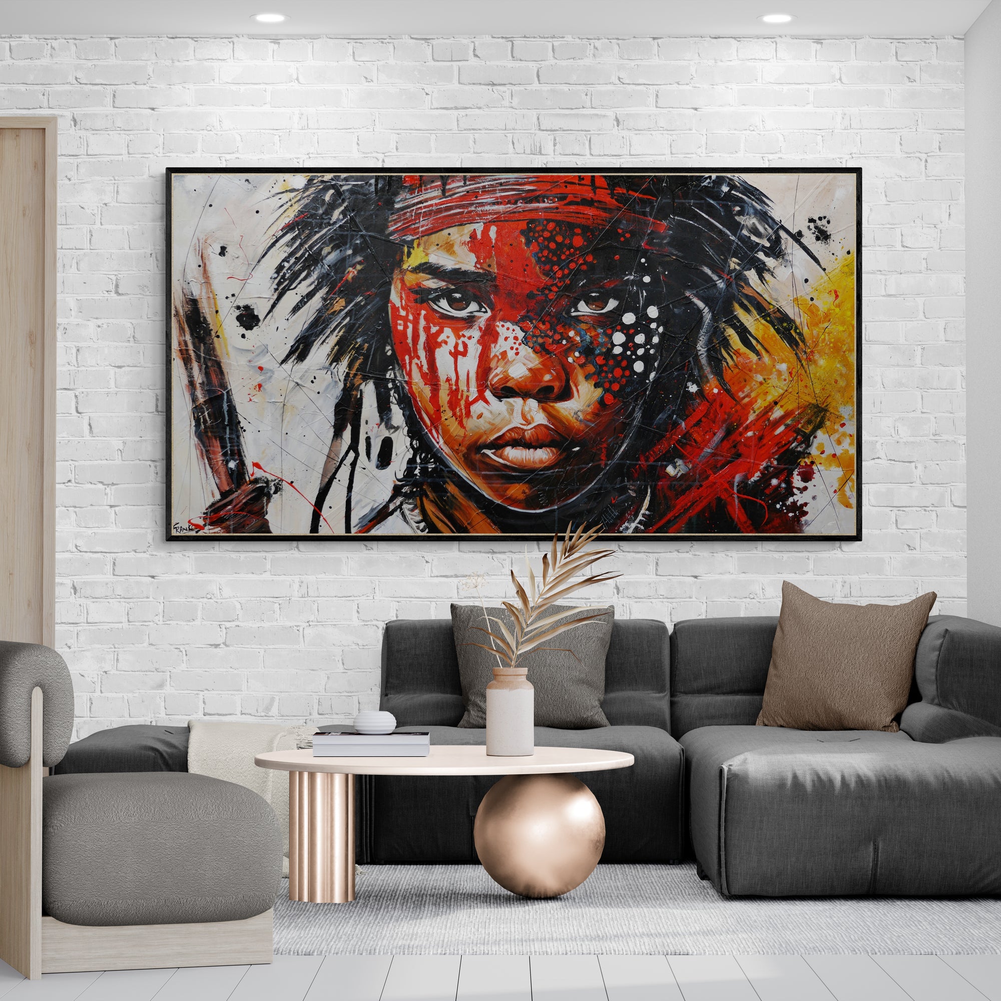 Tribal 190cm x 100cm Brave and Beautiful Abstract Framed Textured Painting