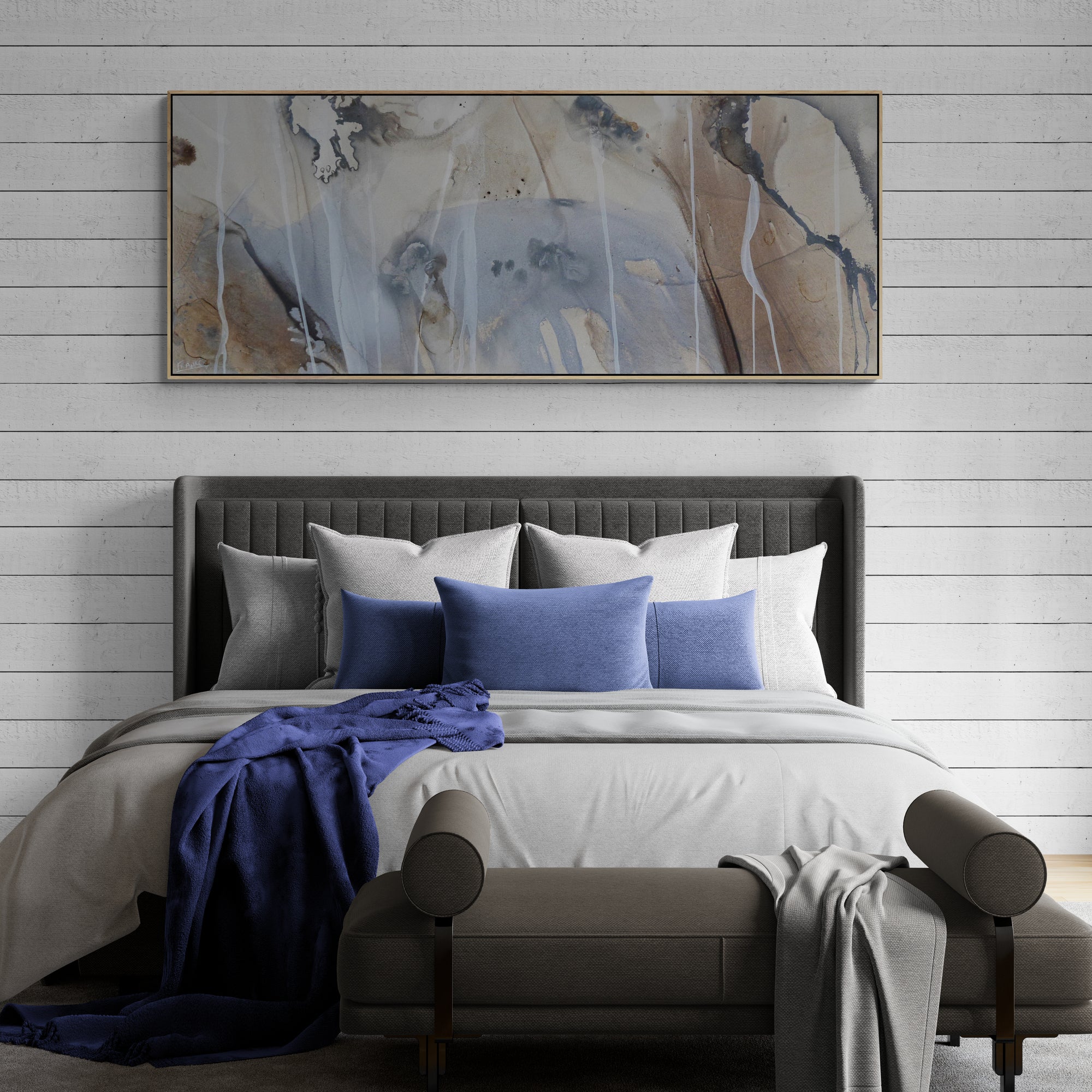 Refined 80 200cm x 80cm Cream Blue Rust White Grey Blended Abstract Painting (SOLD)