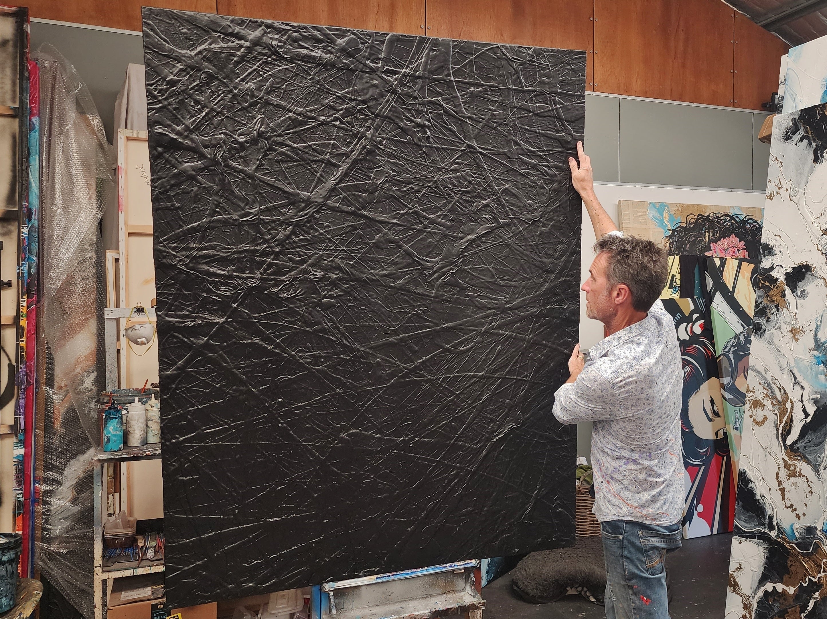 Maximus Black 140cm x 180cm Black Textured Abstract Painting-Abstract-[Franko]-[Australian]-[Popular]-[Best Selling]-Franklin Art Studio