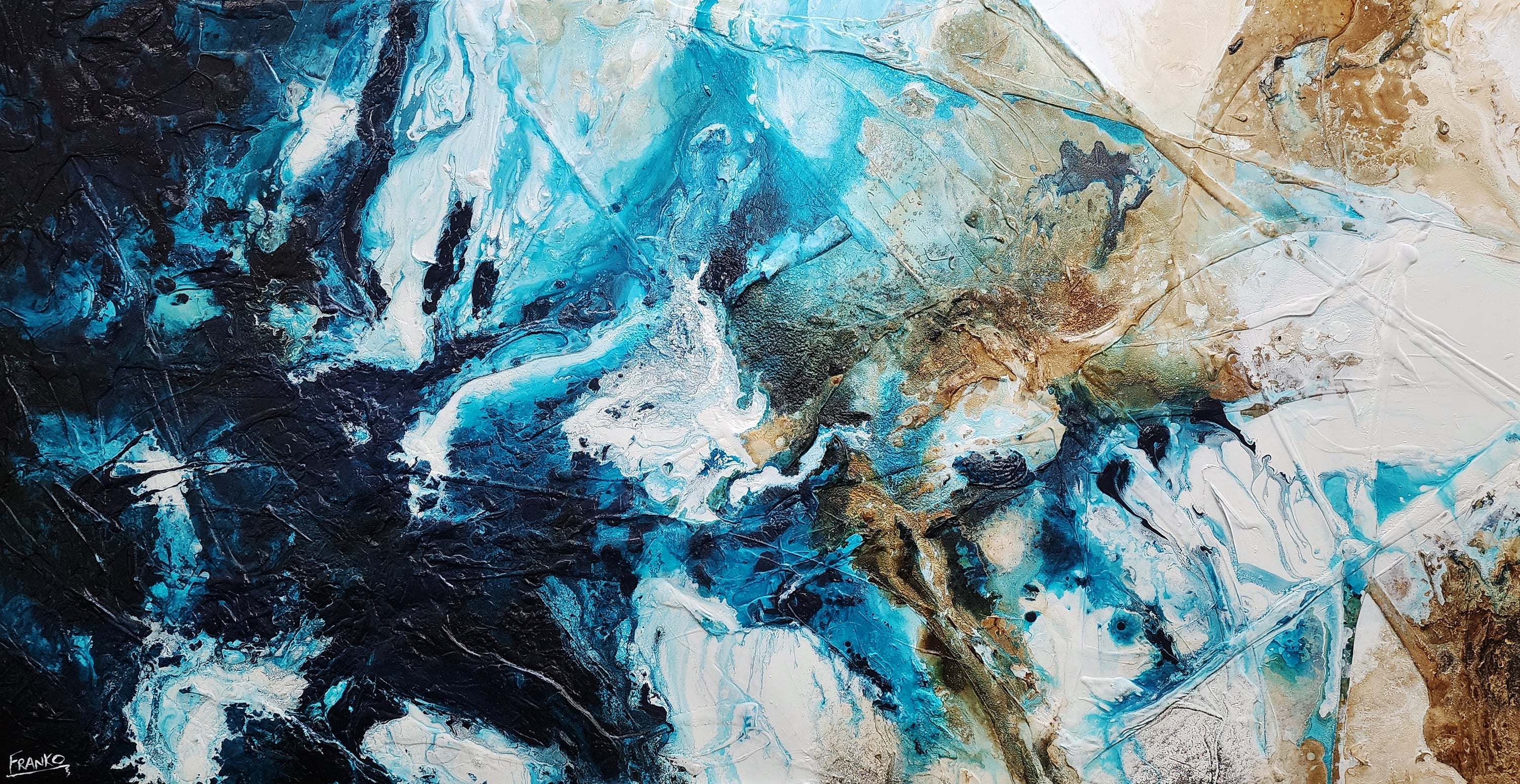 Southern Honey 190cm x 100cm Black Teal White Textured Abstract Painting (SOLD)-Abstract-[Franko ]-[Gallery]-[popular]-[Australia]-Franklin Art Studio