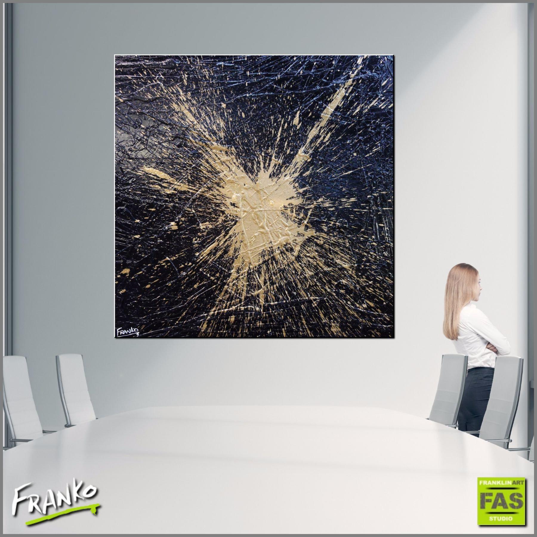 24 Carat Mint 120cm x 120cm Black and gold Abstract Painting (SOLD)-abstract-Franko-[Franko]-[huge_art]-[Australia]-Franklin Art Studio