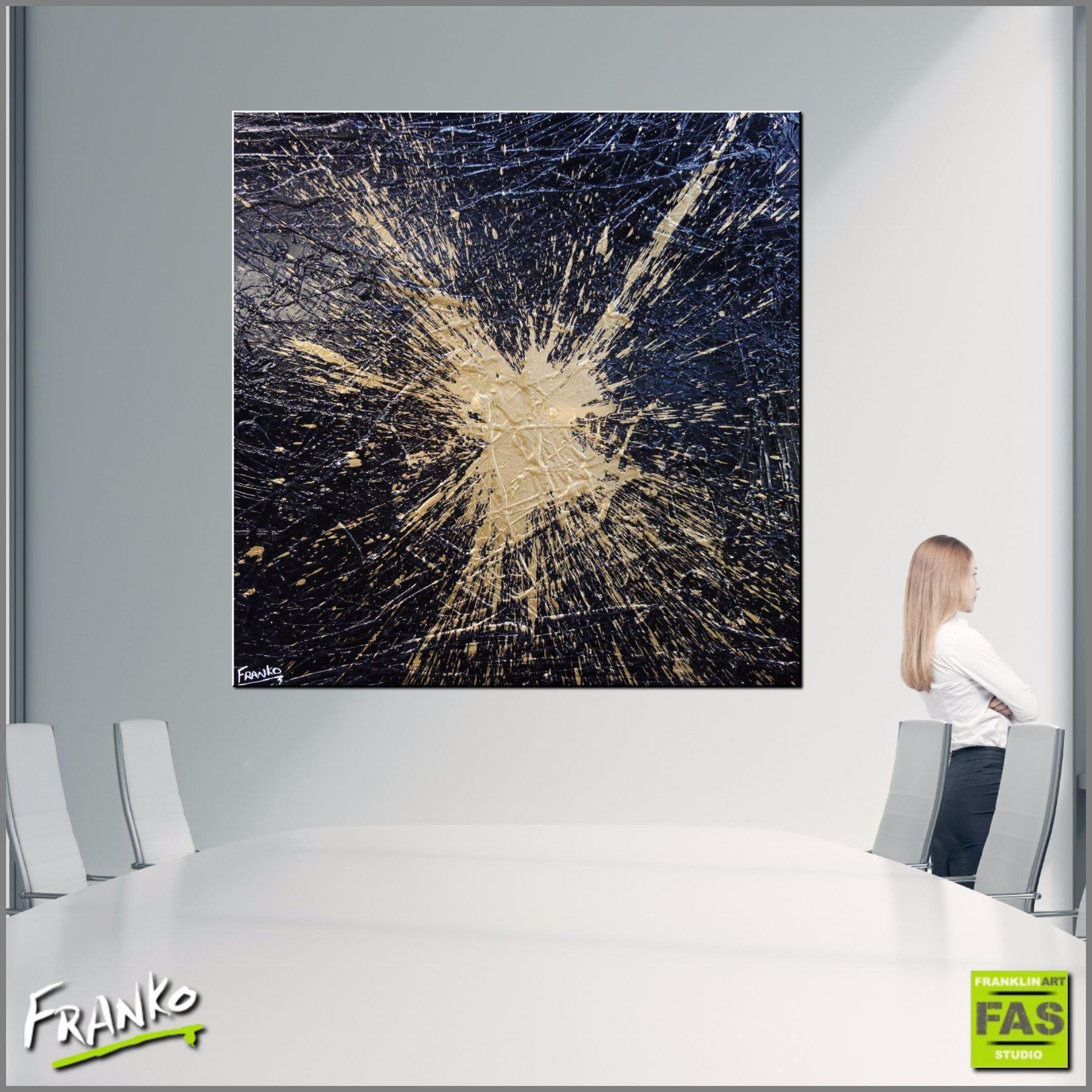 24 Carat Mint 120cm x 120cm Black and gold Abstract Painting (SOLD)-abstract-Franko-[huge]-[Australian]-[best Selling]-Franklin Art Studio