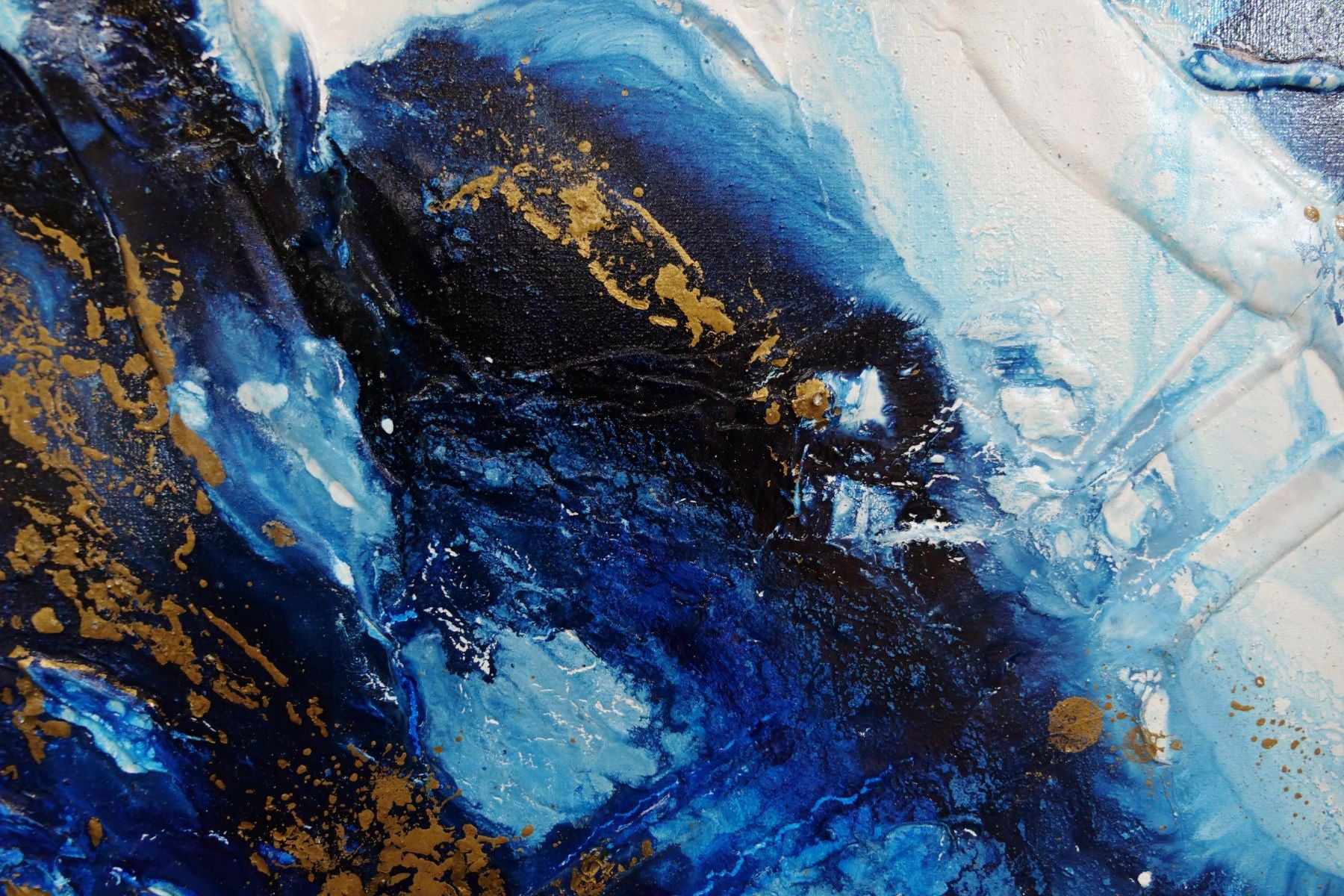 Admiral 200cm x 80cm Blue Gold Black Textured Abstract Painting (SOLD)