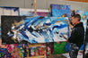Admiralty 200cm x 80cm Blue Gold Textured Abstract Painting (SOLD)-Abstract-[Franko Artist]-[Gold Coast]-[Brisbane]-[Huge]-Franklin Art Studio