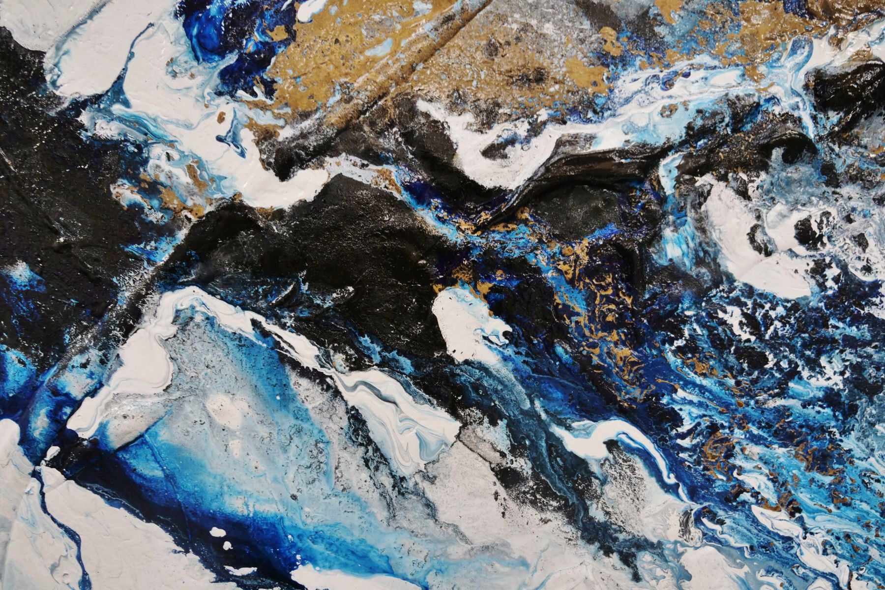 Admiralty 200cm x 80cm Blue Gold Textured Abstract Painting  (SOLD)