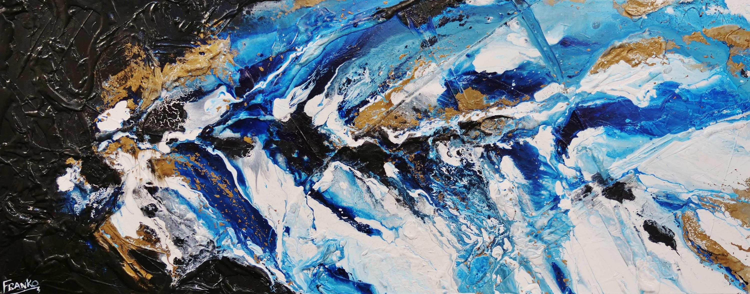 Admiralty 200cm x 80cm Blue Gold Textured Abstract Painting (SOLD)-Abstract-[Franko ]-[Gallery]-[popular]-[Australia]-Franklin Art Studio