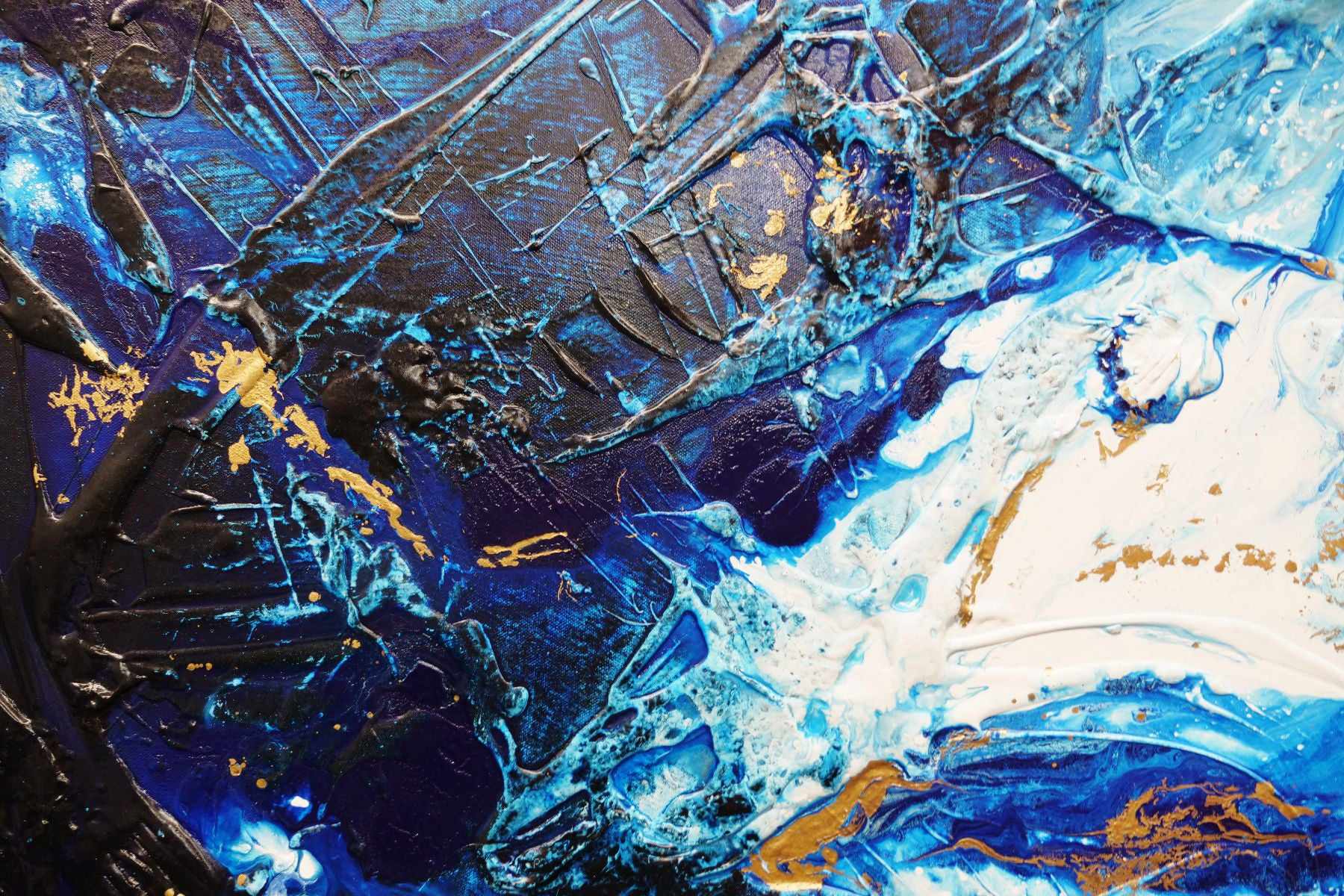 Admiralty Sapphire 200cm x 80cm Blue White Gold Textured Abstract Painting (SOLD)