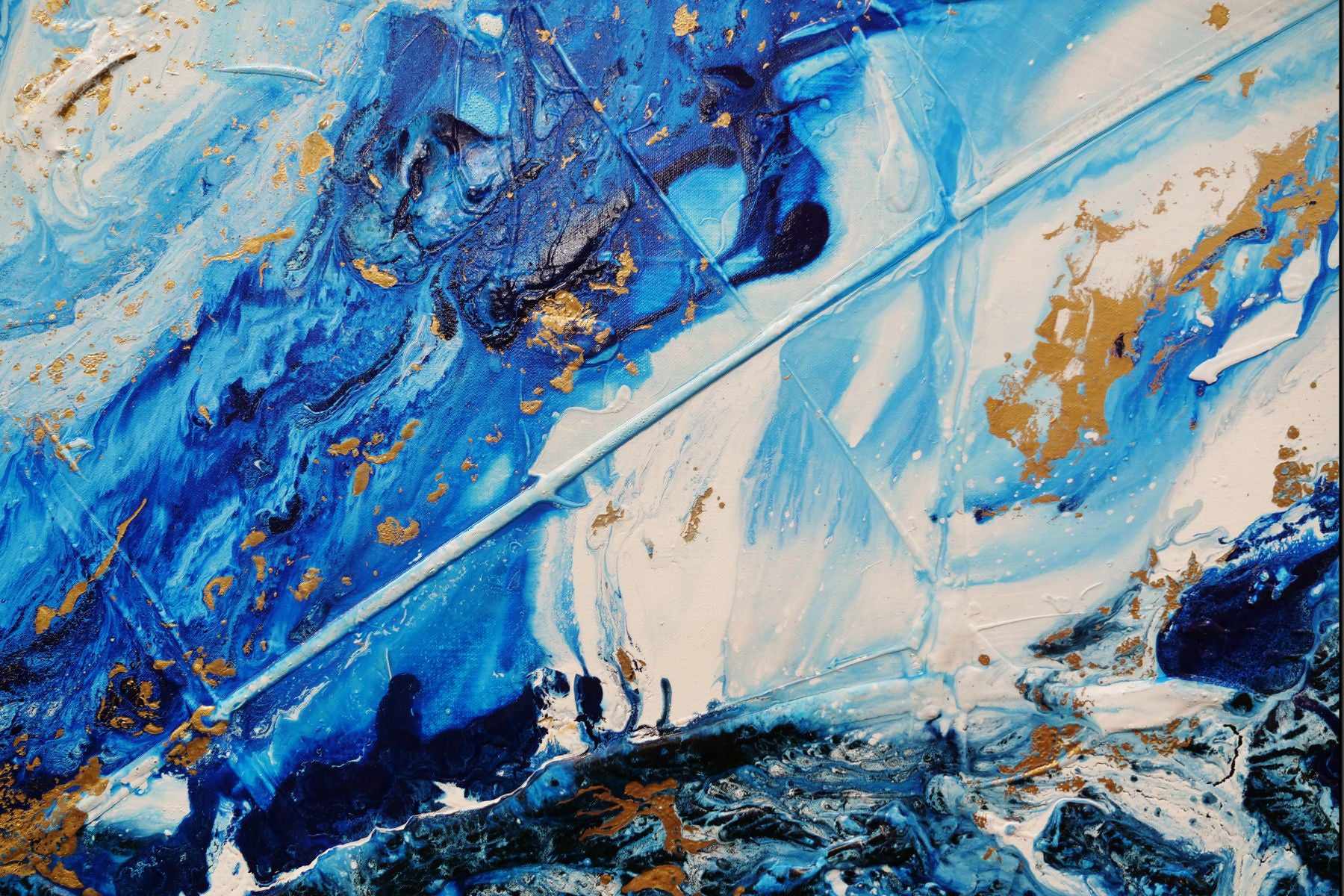 Admiralty Sapphire 200cm x 80cm Blue White Gold Textured Abstract Painting (SOLD)