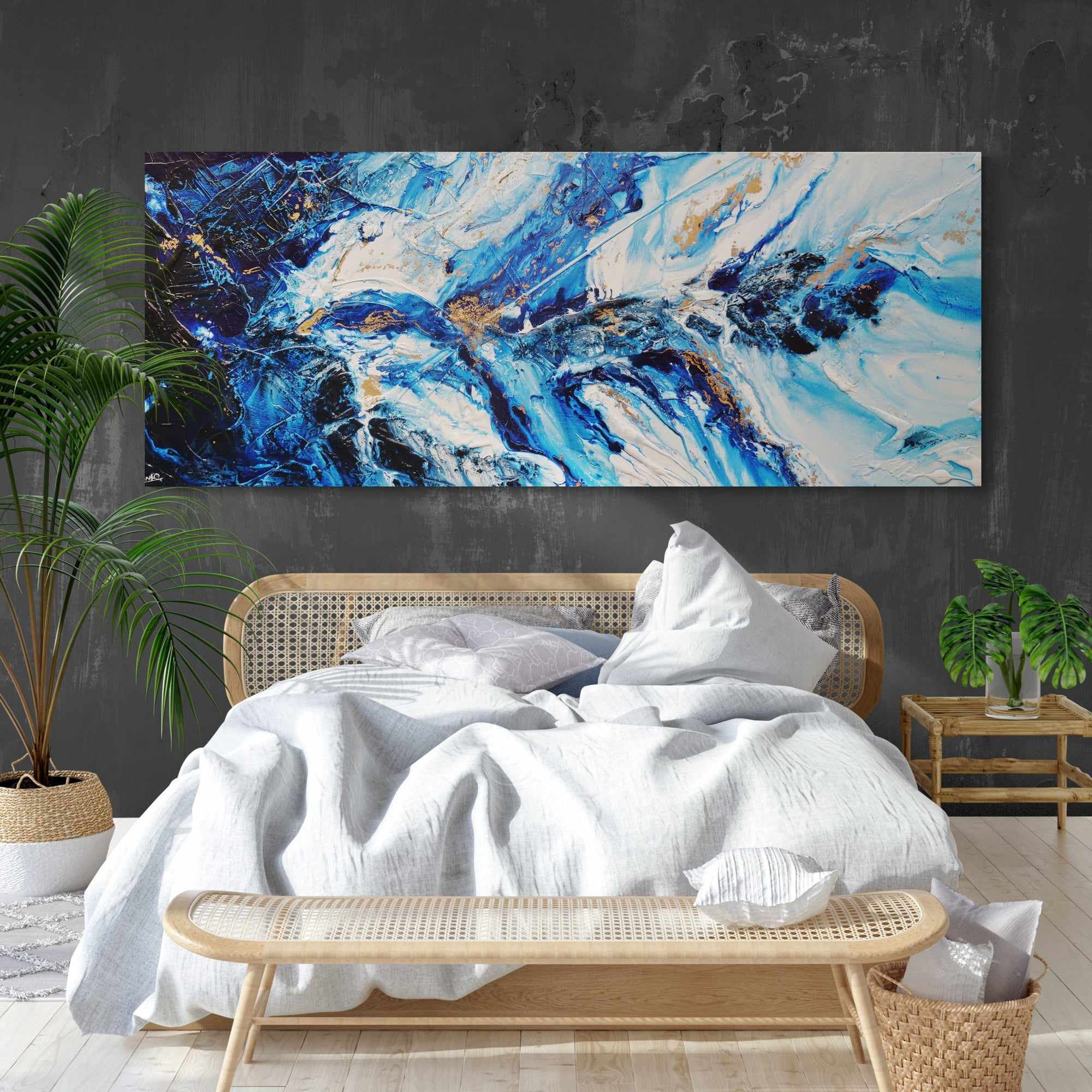 Admiralty Sapphire 200cm x 80cm Blue White Gold Textured Abstract Painting (SOLD)-Abstract-Franko-[huge]-[Australian]-[best Selling]-Franklin Art Studio