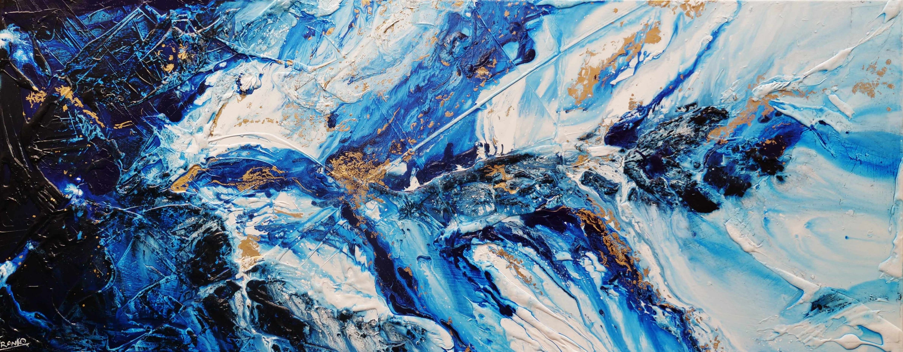 Admiralty Sapphire 200cm x 80cm Blue White Gold Textured Abstract Painting (SOLD)-Abstract-Franko-[Franko]-[Australia_Art]-[Art_Lovers_Australia]-Franklin Art Studio