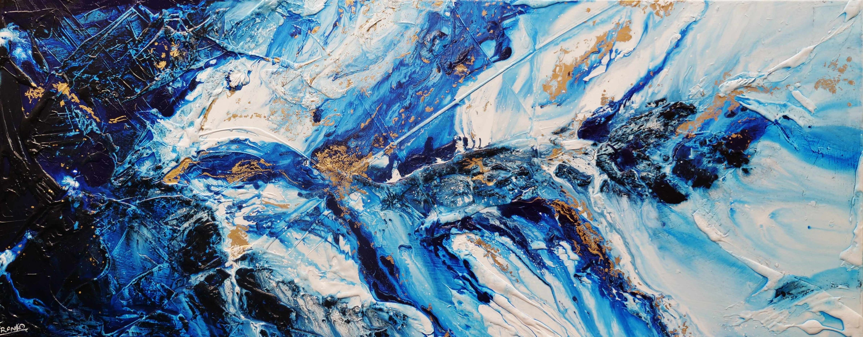 Admiralty Sapphire 200cm x 80cm Blue White Gold Textured Abstract Painting (SOLD)-Abstract-[Franko ]-[Gallery]-[popular]-[Australia]-Franklin Art Studio