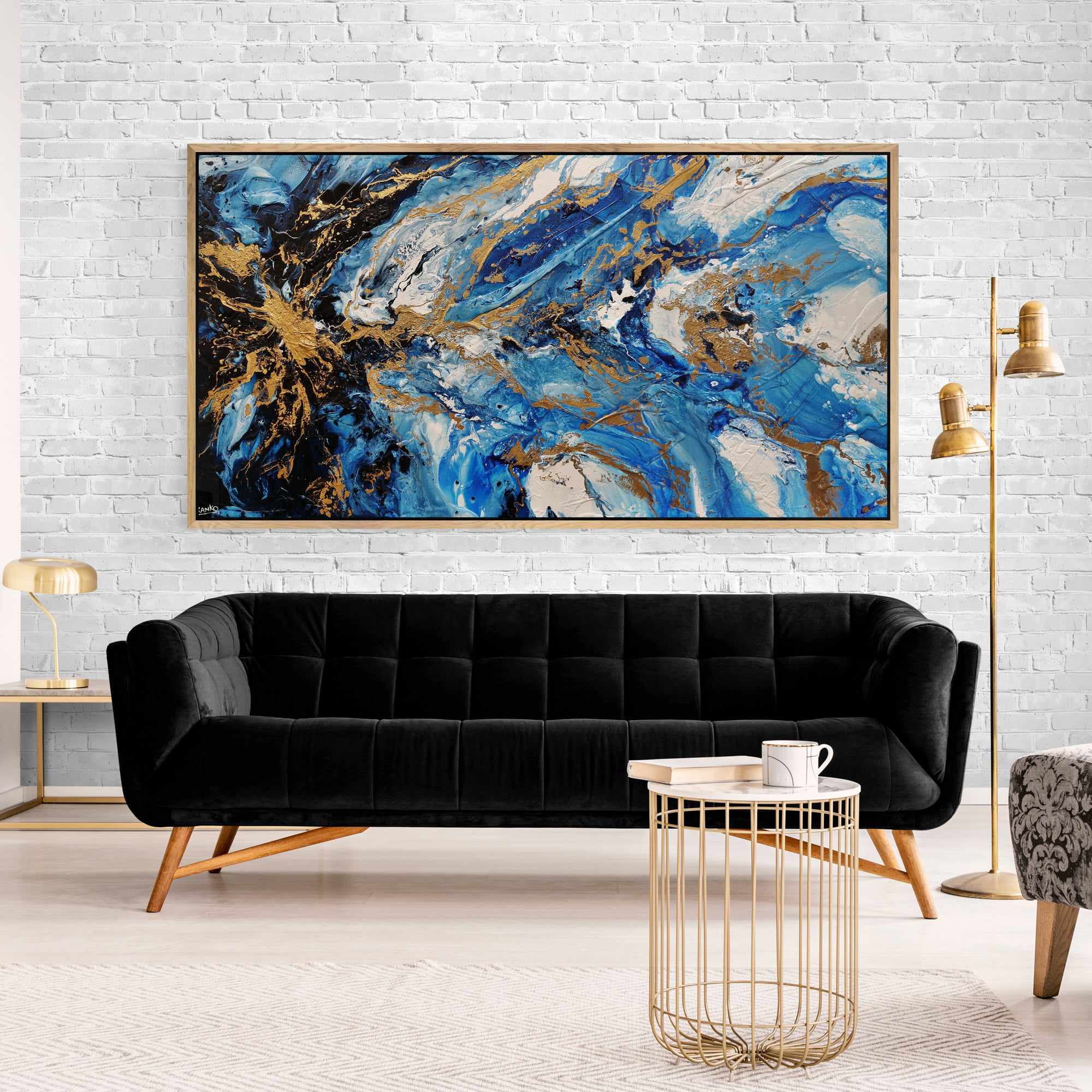 Admiralty Style 190cm x 100cm Blue White Gold Textured Abstract Painting (SOLD)-Abstract-Franko-[franko_artist]-[Art]-[interior_design]-Franklin Art Studio