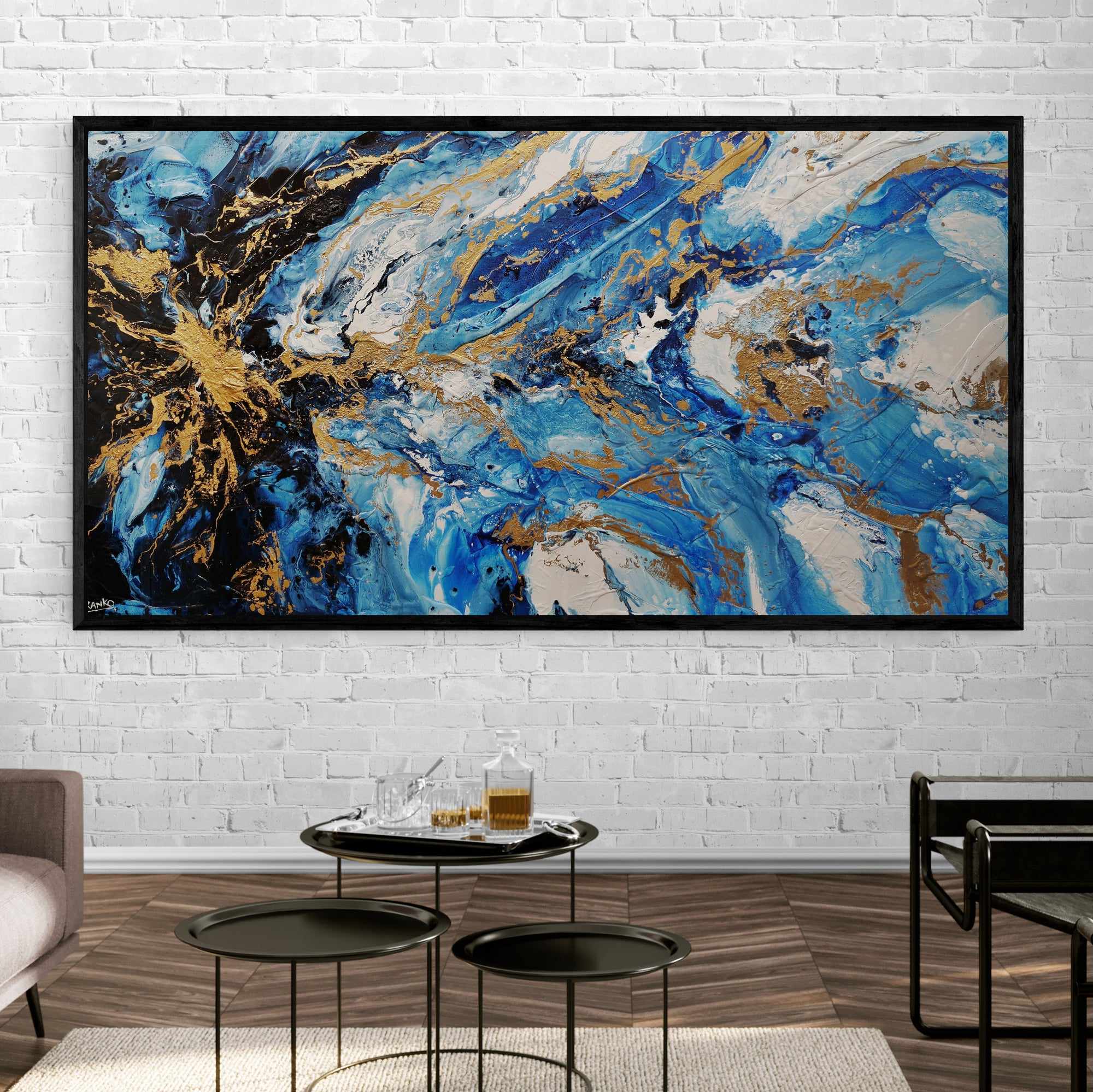 Admiralty Style 190cm x 100cm Blue White Gold Textured Abstract Painting (SOLD)-Abstract-[Franko]-[Artist]-[Australia]-[Painting]-Franklin Art Studio
