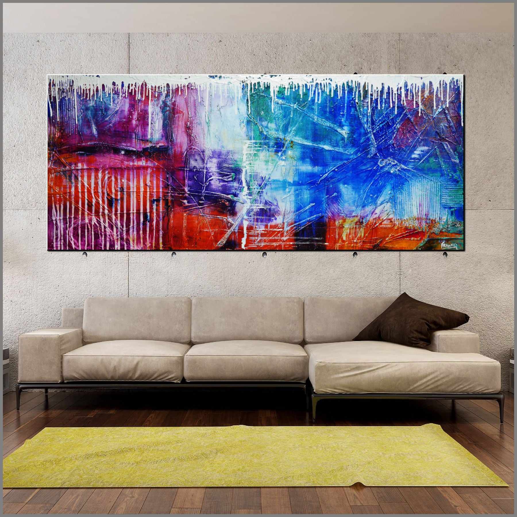 All That Grunge 240cm x 100cm Colourful Textured Abstract Painting (SOLD)-Abstract-Franko-[Franko]-[huge_art]-[Australia]-Franklin Art Studio