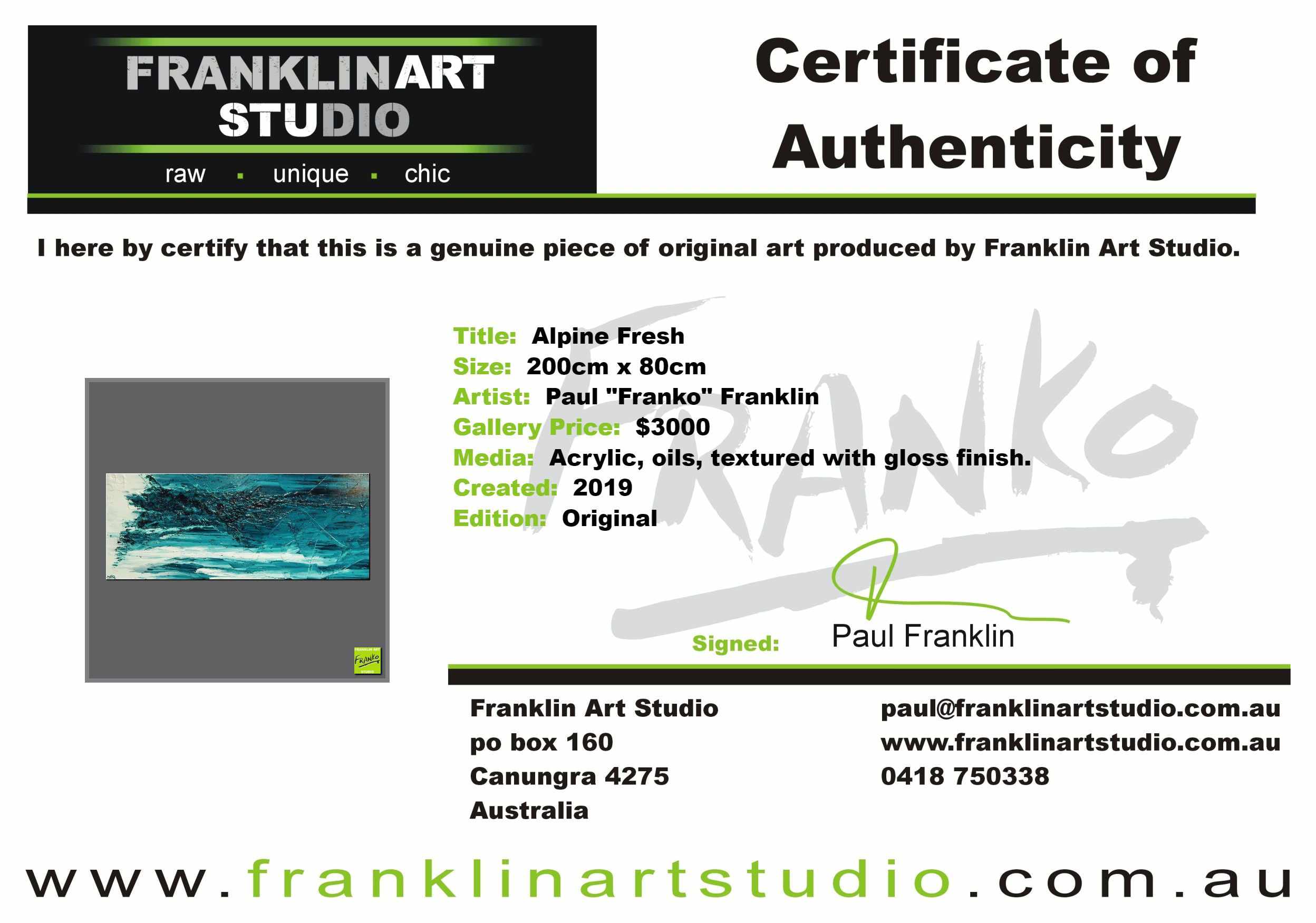 Alpine Fresh 200cm x 80cm Green White Textured Abstract Painting (SOLD)-Abstract-Franko-[franko_art]-[beautiful_Art]-[The_Block]-Franklin Art Studio