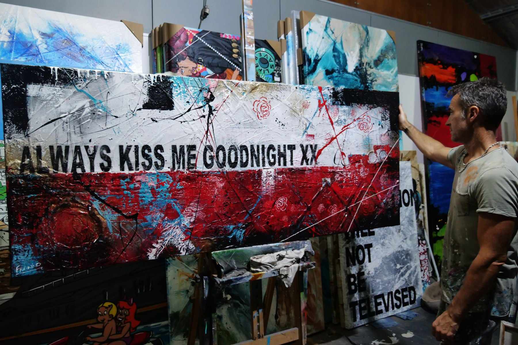 Always Forever 200cm x 80cm Always Kiss Me Goodnight Urban Pop Art Abstract Painting (SOLD)-Urban Pop Art-[Franko]-[Australian]-[Popular]-[Best Selling]-Franklin Art Studio