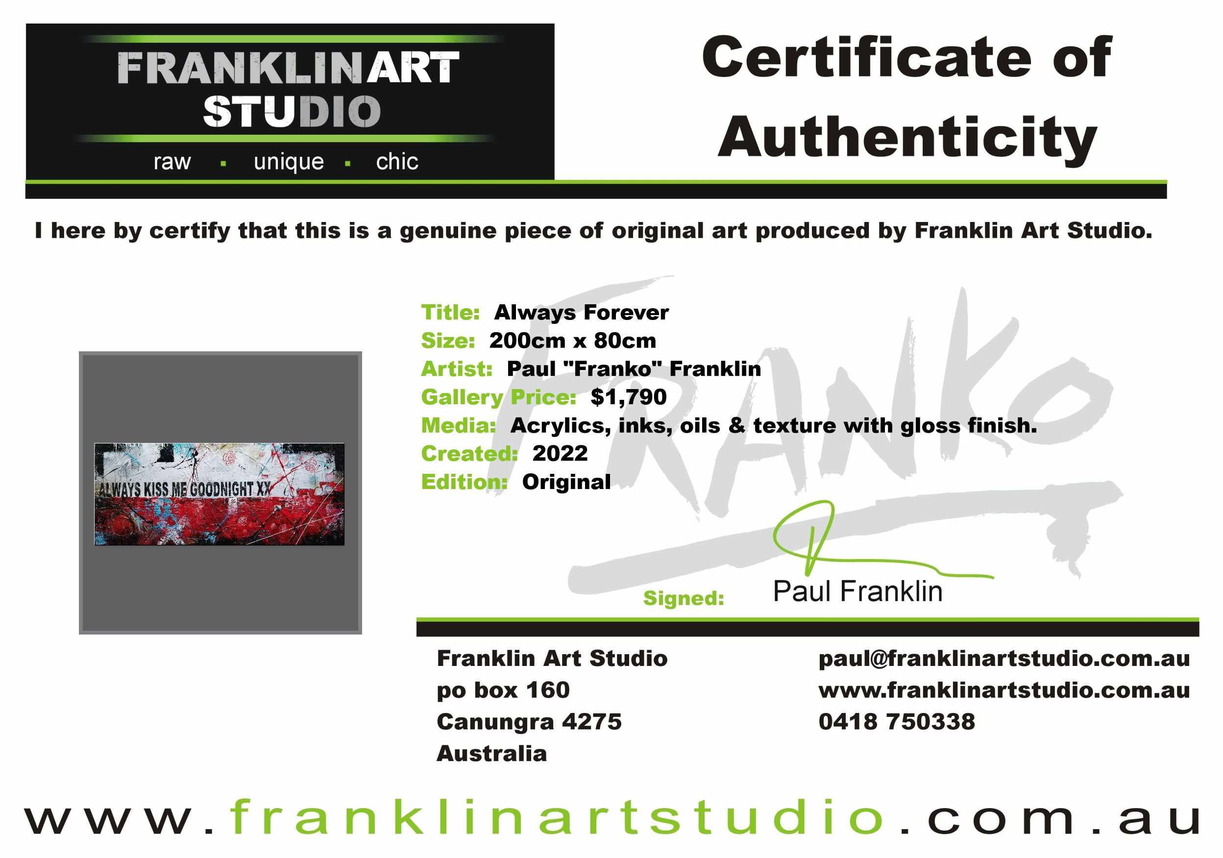 Always Forever 200cm x 80cm Always Kiss Me Goodnight Urban Pop Art Abstract Painting (SOLD)-Urban Pop Art-[Franko Artist]-[The Block]-[Dream Homes]-[ideas]-Franklin Art Studio
