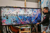 Always Kissing Blue 200cm x 80cm Always Kiss Me Goodnight Textured Urban Pop Art Painting (SOLD)-Urban Pop Art-Franko-[franko_artist]-[Art]-[interior_design]-Franklin Art Studio