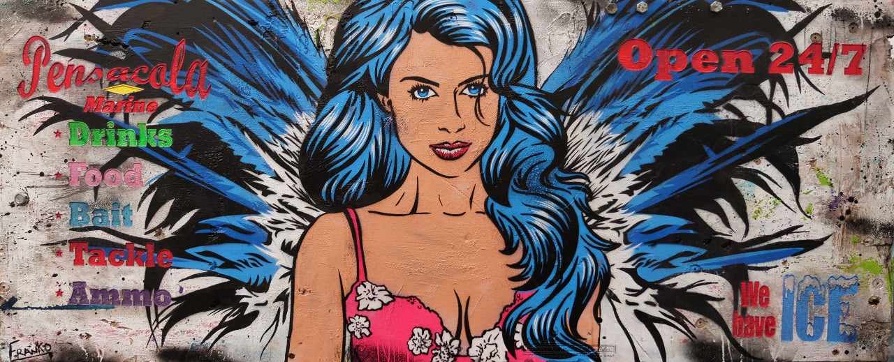 Angelic 210cm x 86cm Angel Recycled Timber Pallet Urban Pop Art Painting (SOLD)-Urban Pop Art-Franko-[Franko]-[Australia_Art]-[Art_Lovers_Australia]-Franklin Art Studio