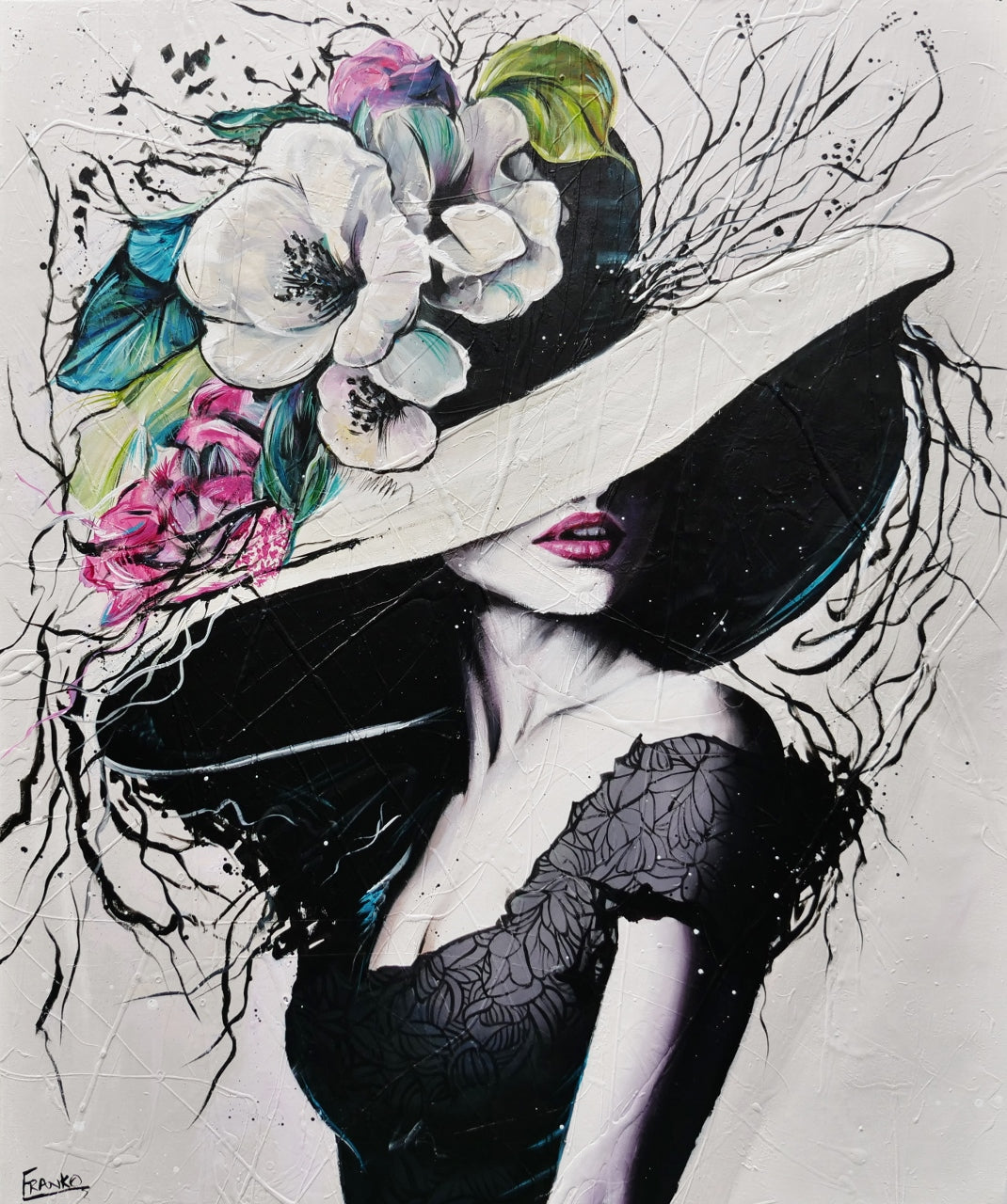 Angelica 120cm x 100cm Flower Hat Abstract Elegance Textured Painting-people-Franko-[Franko]-[Australia_Art]-[Art_Lovers_Australia]-Franklin Art Studio