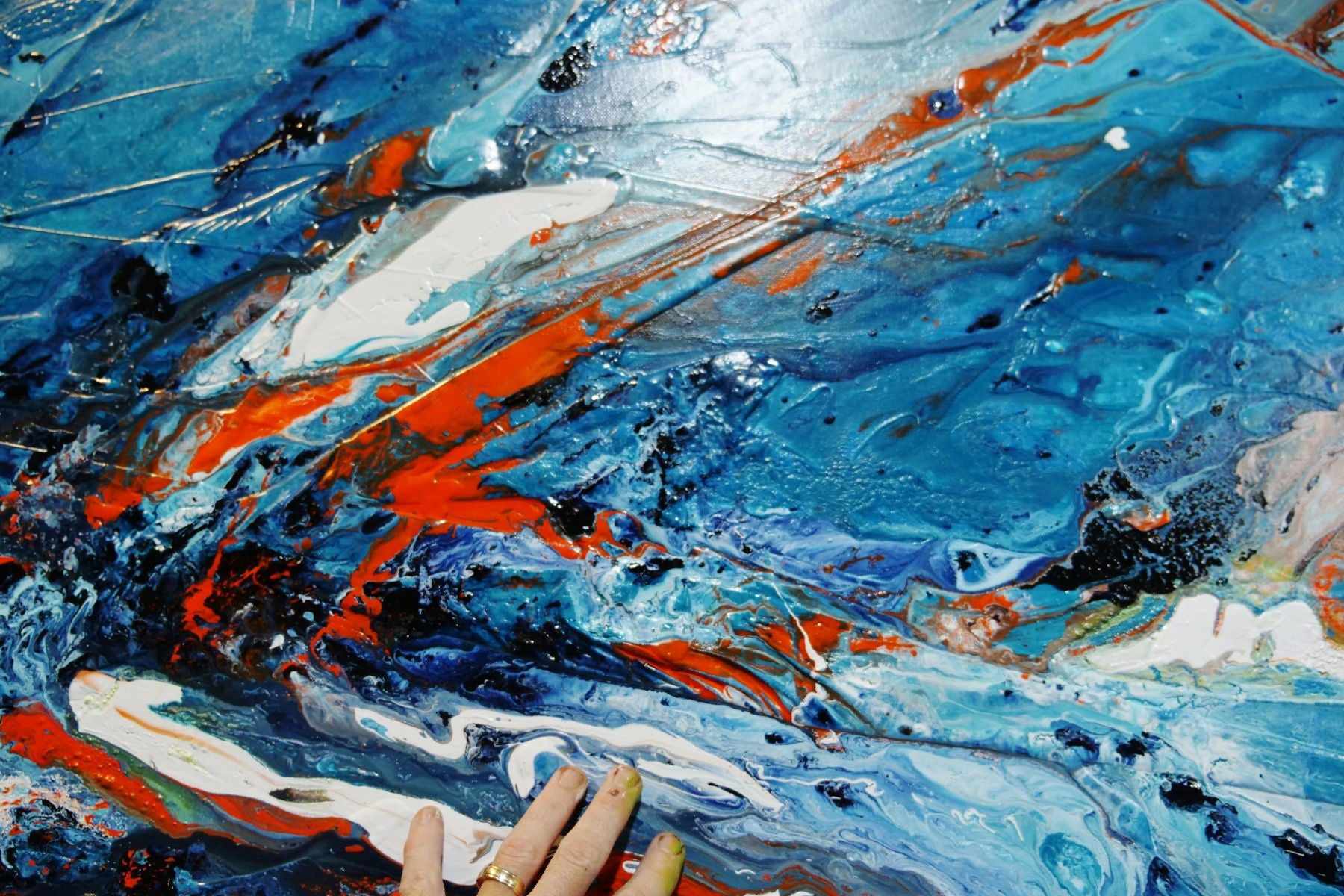 Aqua Duct 190cm x 100cm Blue Orange Textured Abstract Painting (SOLD)