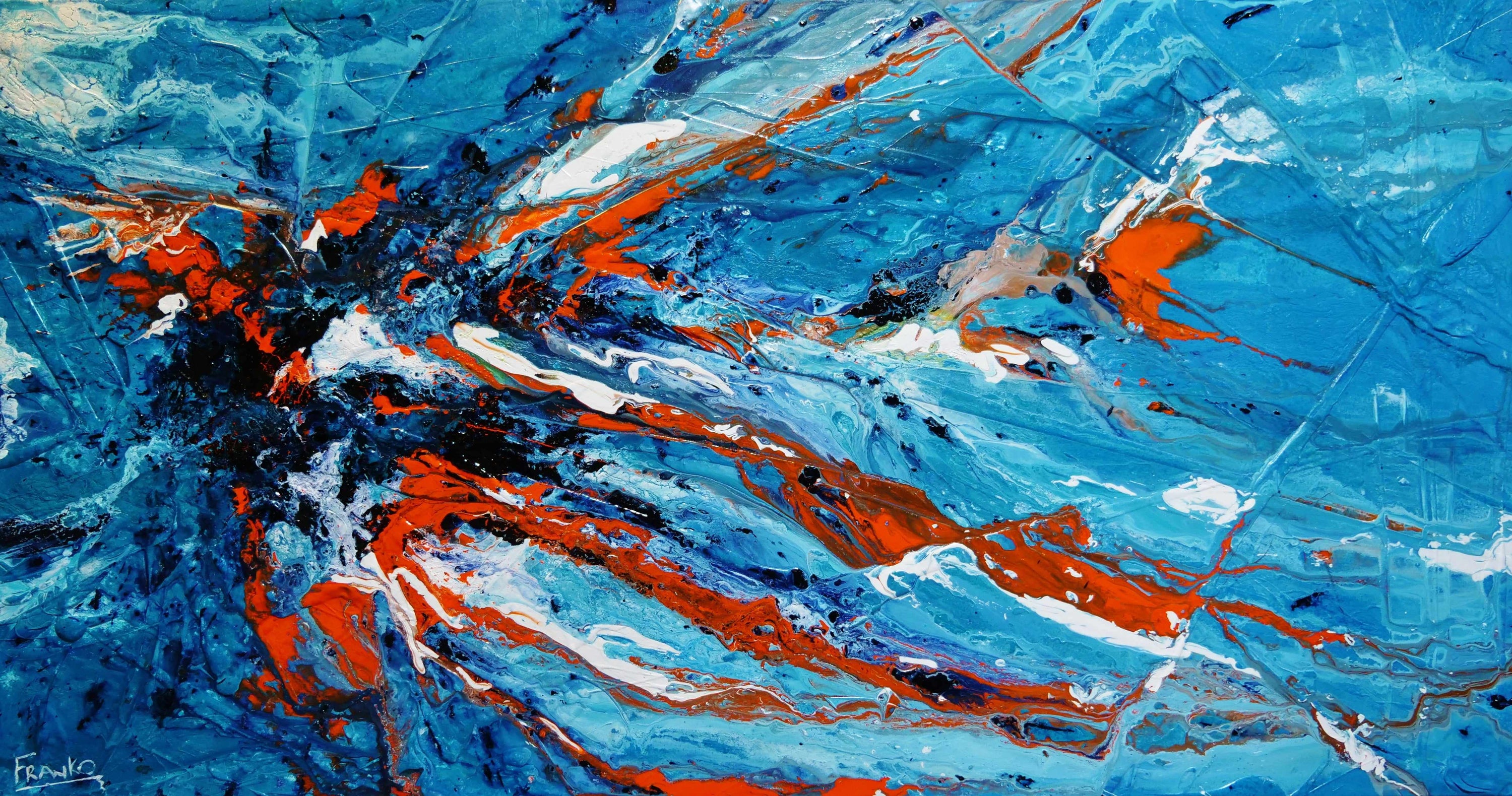 Aqua Duct 190cm x 100cm Blue Orange Textured Abstract Painting (SOLD)-Abstract-[Franko ]-[Gallery]-[popular]-[Australia]-Franklin Art Studio