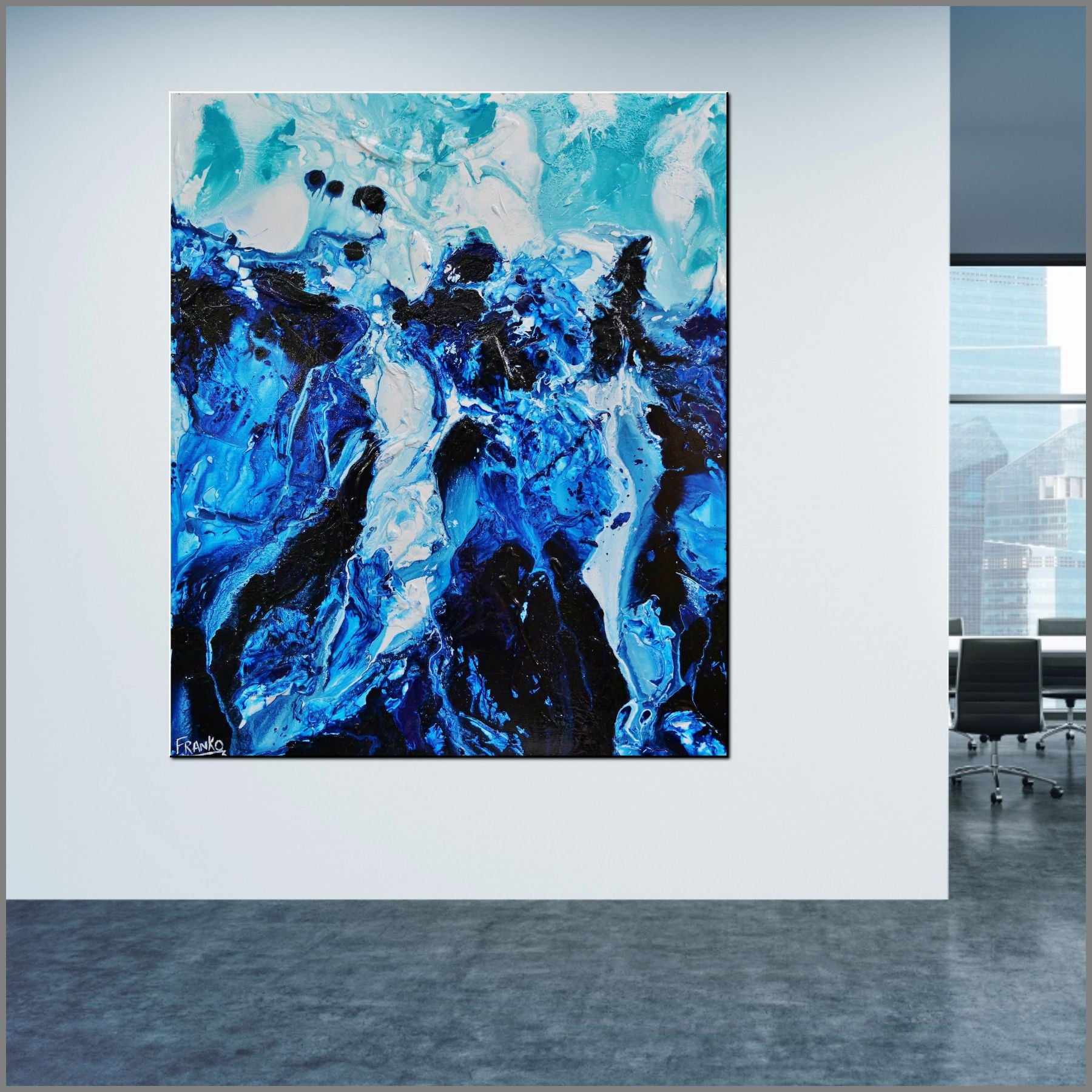 Aqua Motion 120cm x 100cm Blue White Textured Abstract Painting (SOLD)-Abstract-Franko-[huge]-[Australian]-[best Selling]-Franklin Art Studio