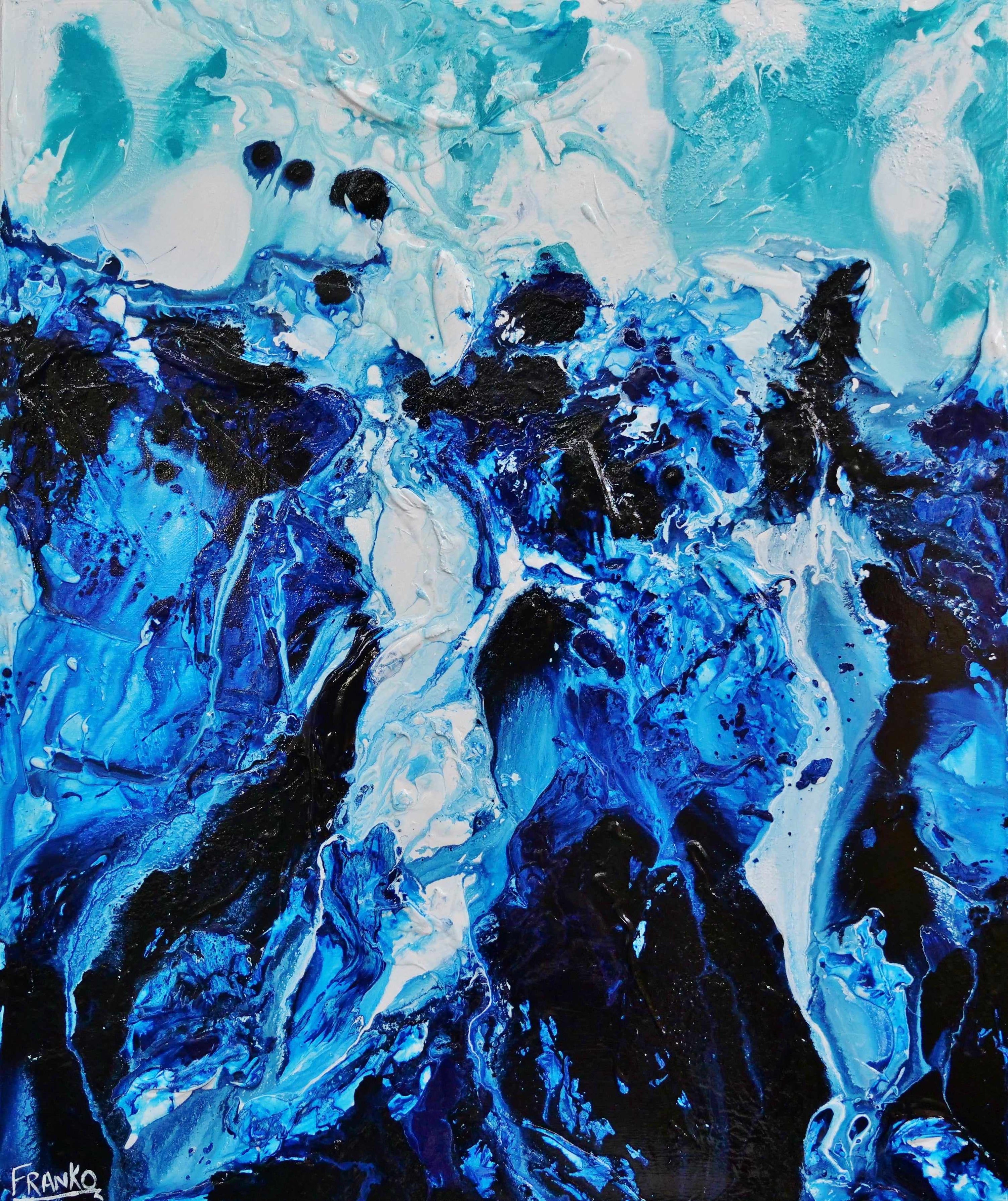 Aqua Motion 120cm x 100cm Blue White Textured Abstract Painting (SOLD)-Abstract-[Franko ]-[Gallery]-[popular]-[Australia]-Franklin Art Studio