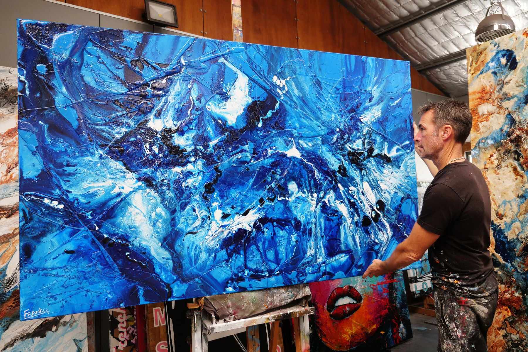 Aquafied 200cm x 120cm Blue White Textured Abstract Painting-Abstract-Franko-[franko_art]-[beautiful_Art]-[The_Block]-Franklin Art Studio
