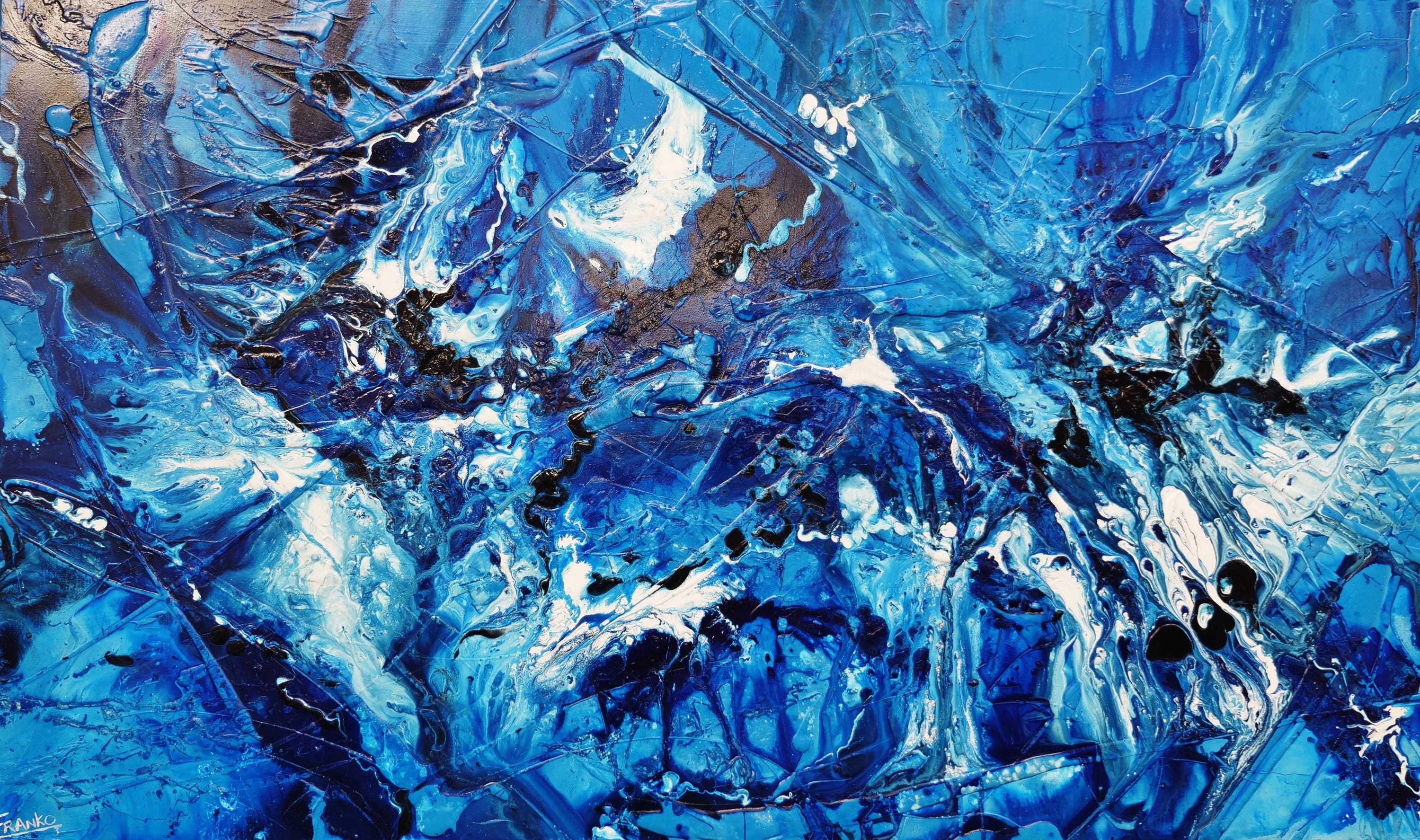 Aquafied 200cm x 120cm Blue White Textured Abstract Painting-Abstract-Franko-[Franko]-[Australia_Art]-[Art_Lovers_Australia]-Franklin Art Studio