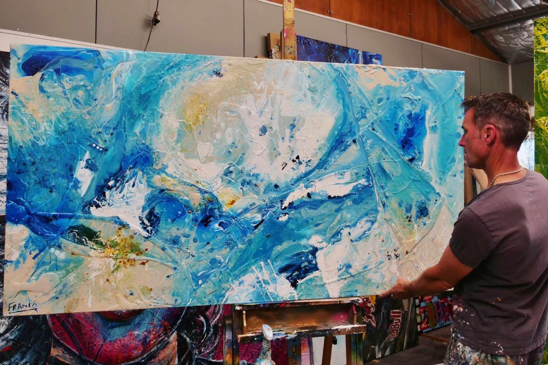 Aquarius 190cm x 100cm Blue Cream Textured Abstract Painting (SOLD)-Abstract-[Franko Artist]-[Gold Coast]-[Brisbane]-[Huge]-Franklin Art Studio