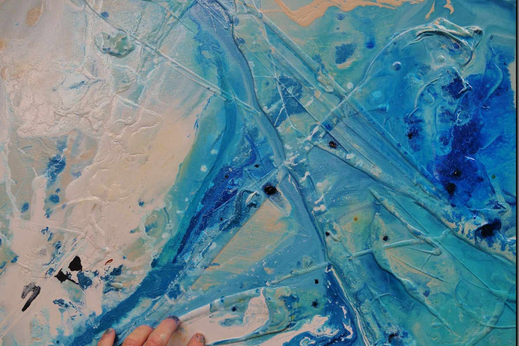 Aquarius 190cm x 100cm Blue Cream Textured Abstract Painting (SOLD)