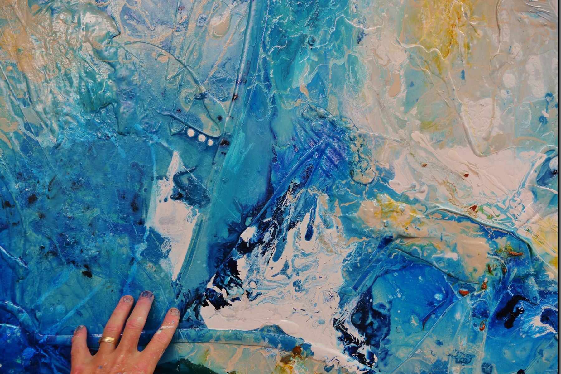 Aquarius 190cm x 100cm Blue Cream Textured Abstract Painting (SOLD)-Abstract-[Franko]-[Artist]-[Australia]-[Painting]-Franklin Art Studio