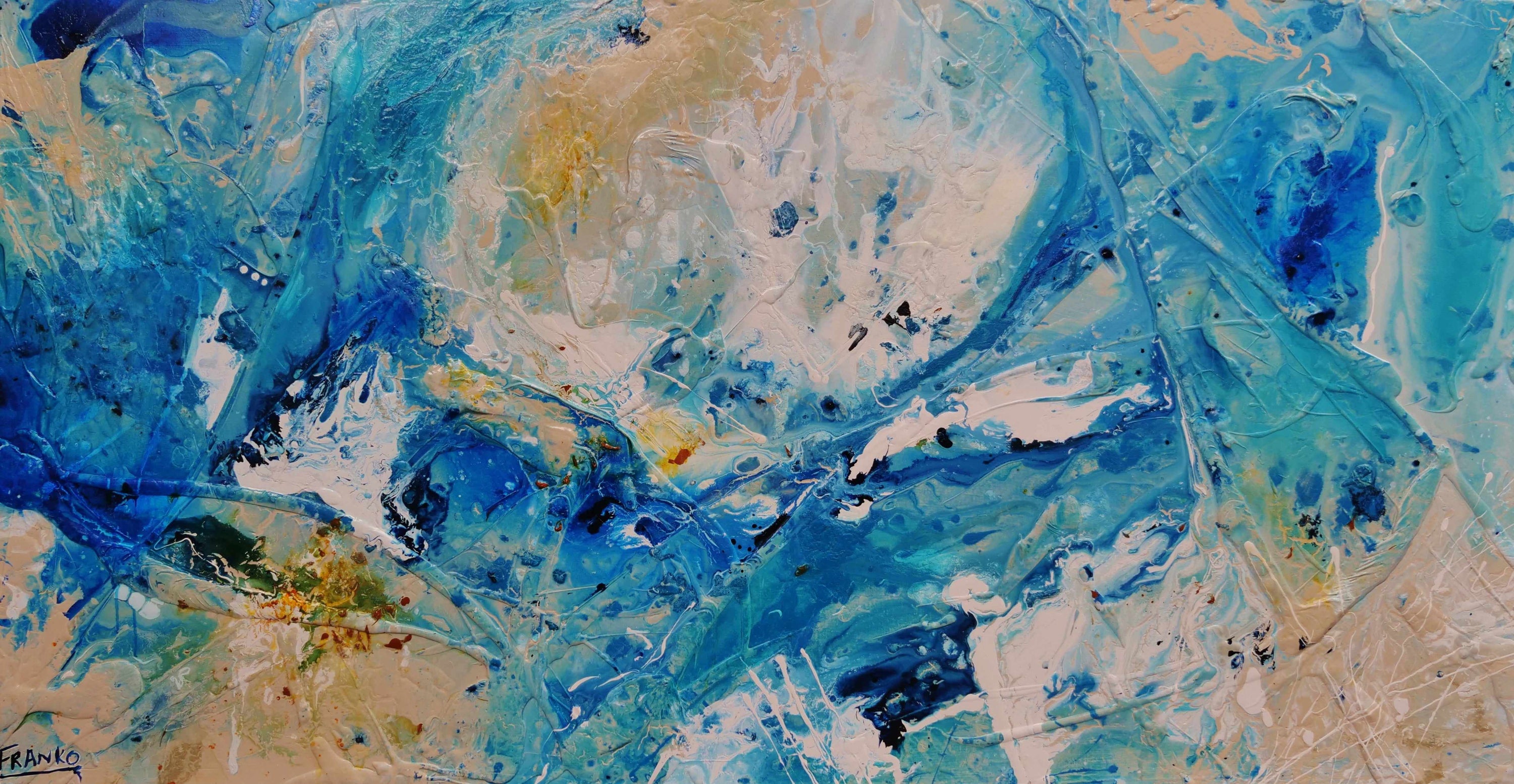 Aquarius 190cm x 100cm Blue Cream Textured Abstract Painting (SOLD)-Abstract-[Franko ]-[Gallery]-[popular]-[Australia]-Franklin Art Studio