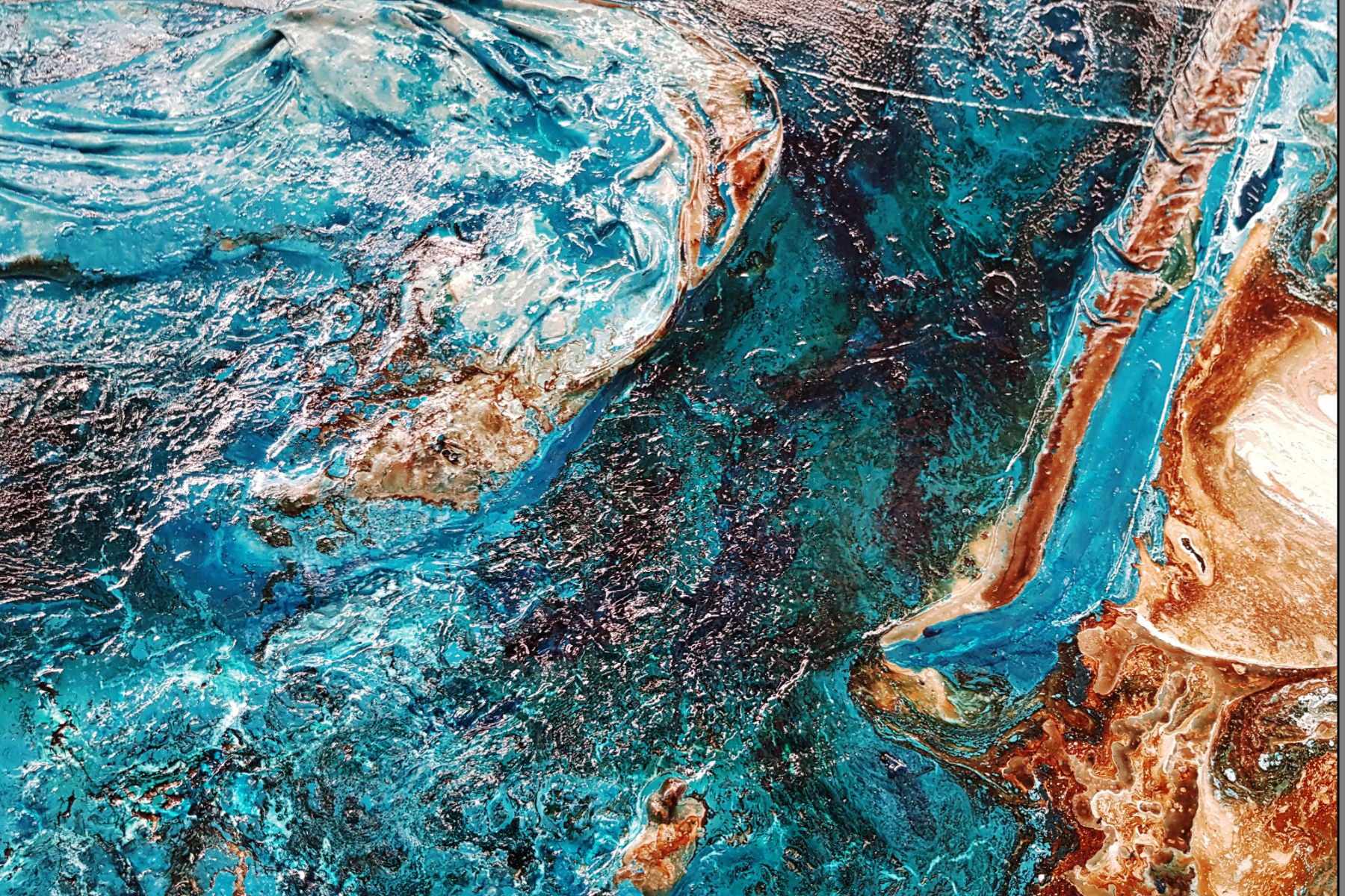 Aquatic Honey 270cm x 120cm Turquoise White Textured Abstract Painting (SOLD)