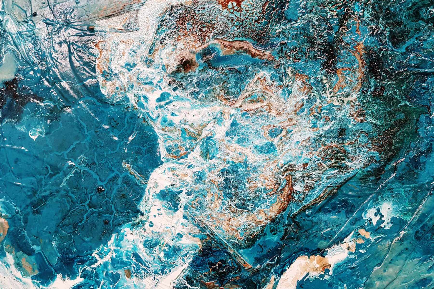 Aquatic Honey 270cm x 120cm Turquoise White Textured Abstract Painting (SOLD)