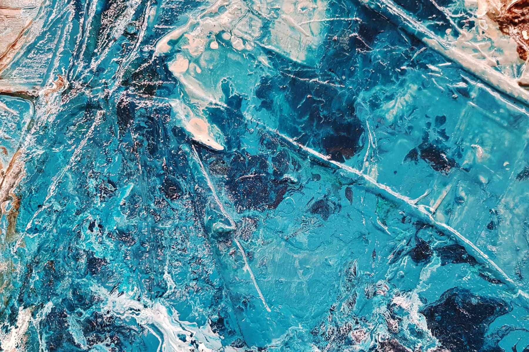 Aquatic Honey 270cm x 120cm Turquoise White Textured Abstract Painting (SOLD)-Abstract-[Franko]-[Artist]-[Australia]-[Painting]-Franklin Art Studio