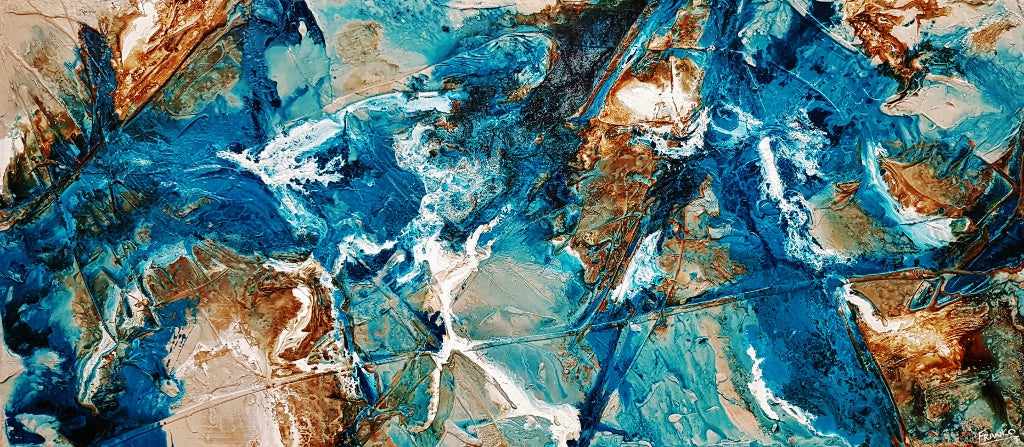 Aquatic Honey 270cm x 120cm Turquoise White Textured Abstract Painting (SOLD)-Abstract-[Franko ]-[Gallery]-[popular]-[Australia]-Franklin Art Studio