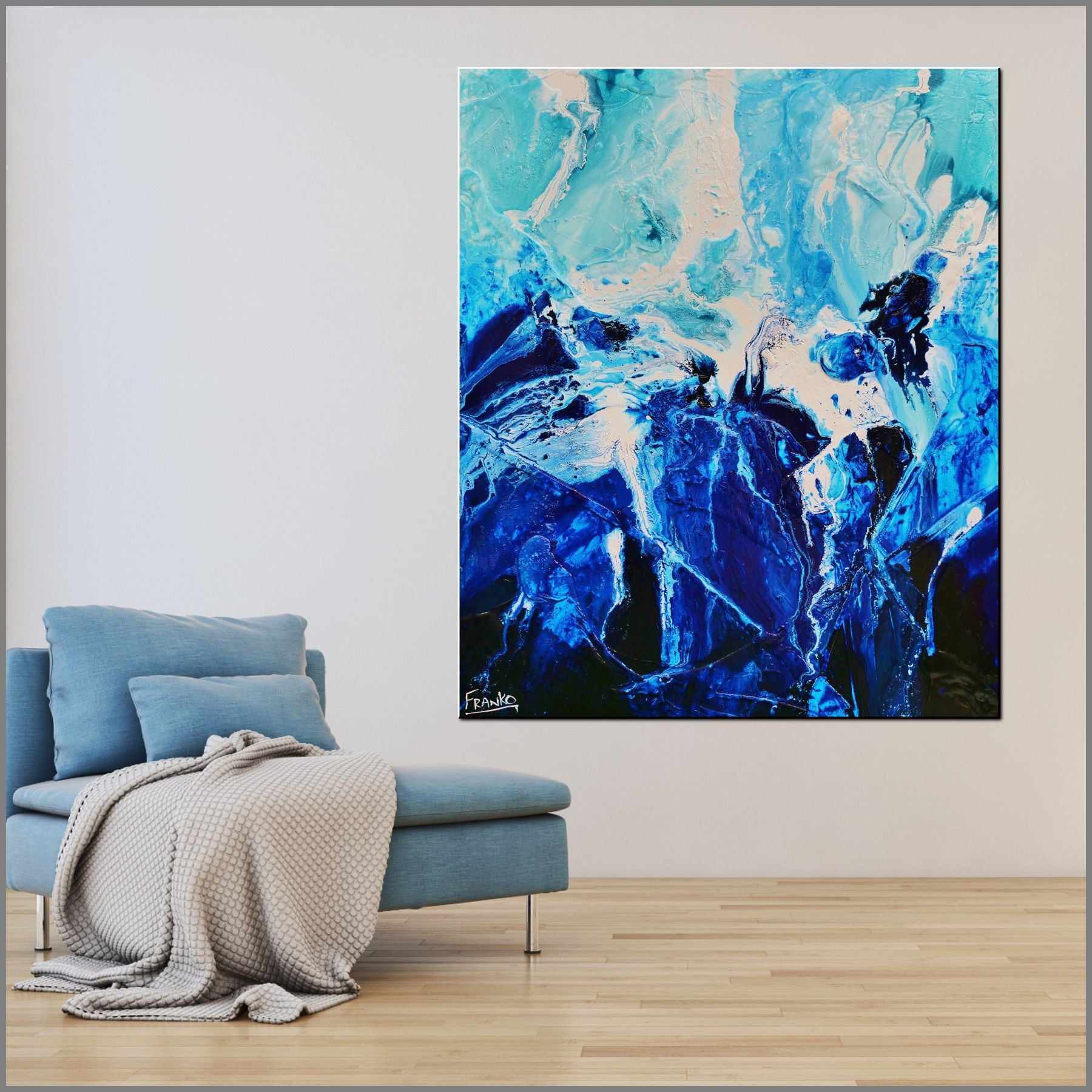 Aquatic Mantle 120cm x 100cm Blue White Textured Abstract Painting (SOLD)-Abstract-Franko-[Franko]-[huge_art]-[Australia]-Franklin Art Studio