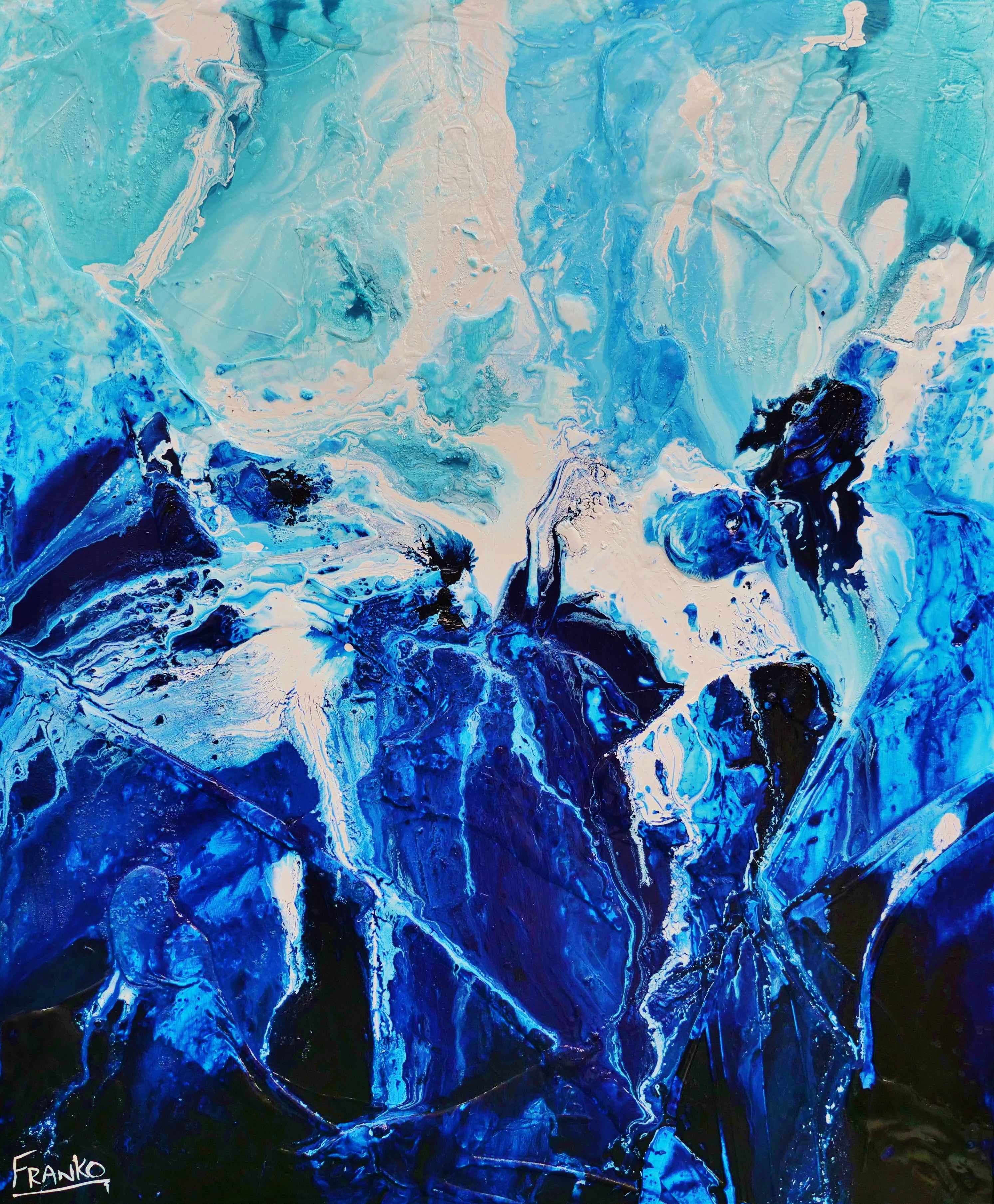 Aquatic Mantle 120cm x 100cm Blue White Textured Abstract Painting (SOLD)-Abstract-Franko-[Franko]-[Australia_Art]-[Art_Lovers_Australia]-Franklin Art Studio