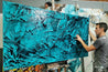 Aquatic Resonance 190cm x 100cm Teal Ink Textured Abstract Painting (SOLD)-Abstract-[Franko Artist]-[Gold Coast]-[Brisbane]-[Huge]-Franklin Art Studio