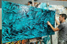Aquatic Resonance 190cm x 100cm Teal Ink Textured Abstract Painting (SOLD)-Abstract-Franko-[franko_artist]-[Art]-[interior_design]-Franklin Art Studio
