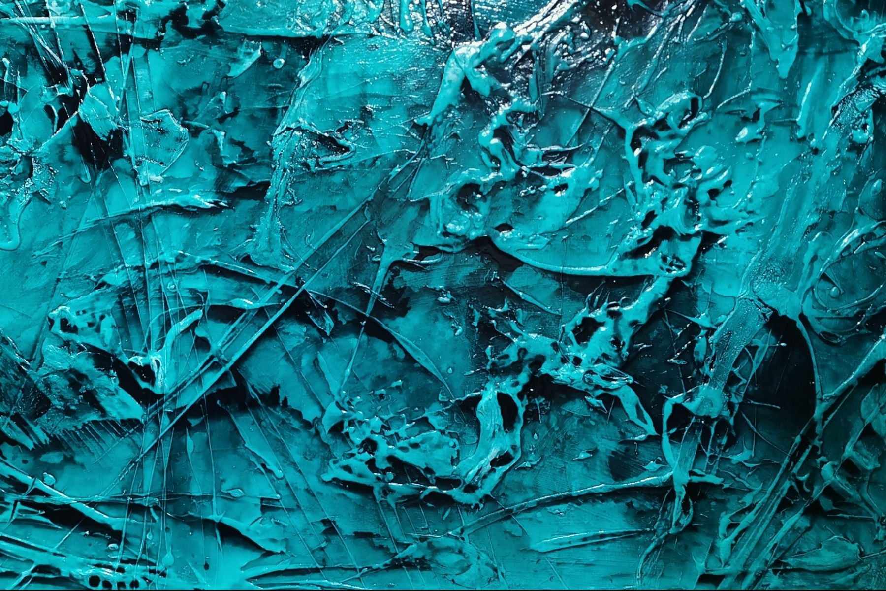 Aquatic Resonance 190cm x 100cm Teal Ink Textured Abstract Painting (SOLD)