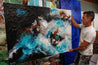 Aquatic Silk 140cm x 100cm Aqua Black Textured Abstract Painting (SOLD)-Abstract-Franko-[franko_artist]-[Art]-[interior_design]-Franklin Art Studio