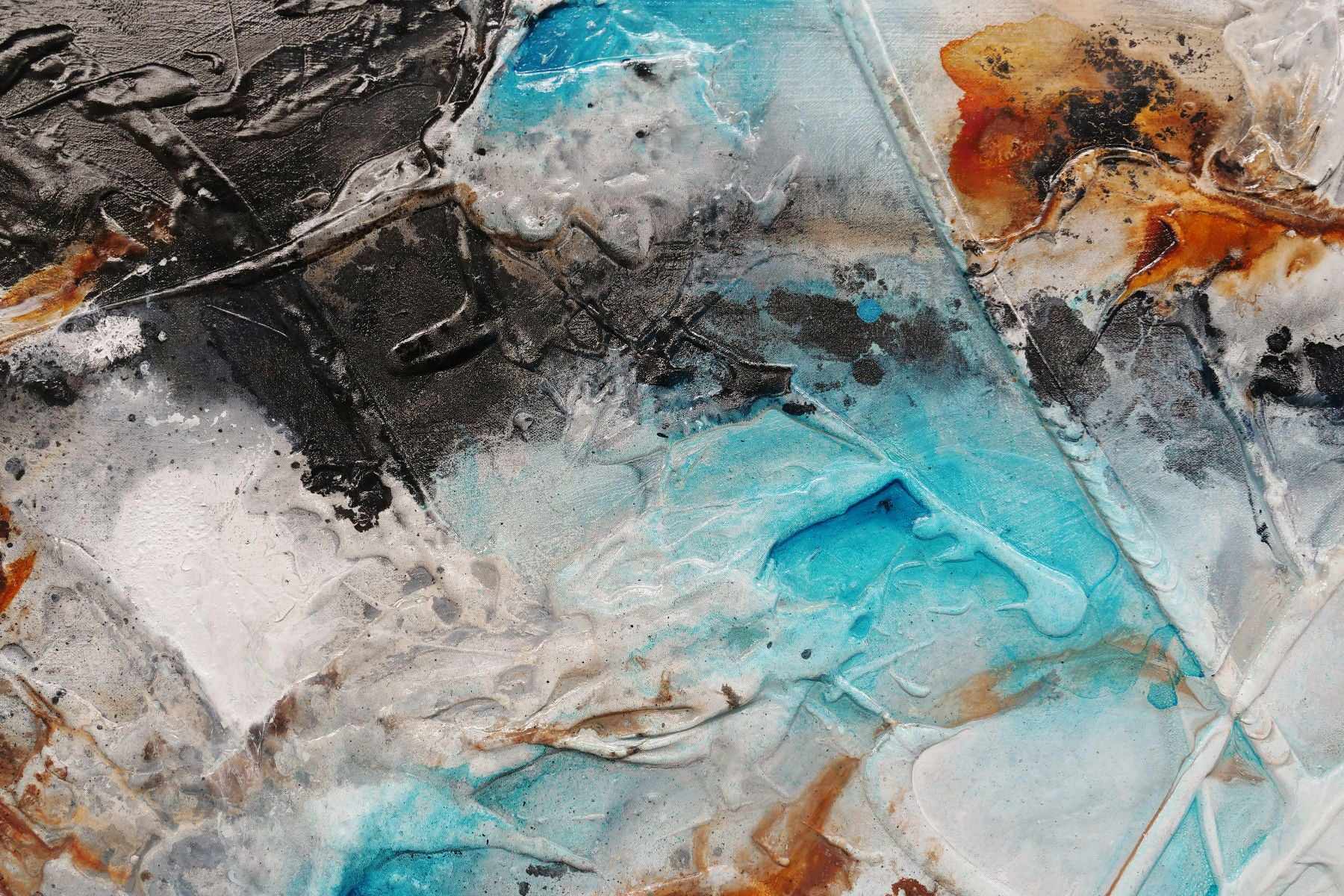 Aquatic Silk 140cm x 100cm Aqua Black Textured Abstract Painting (SOLD)