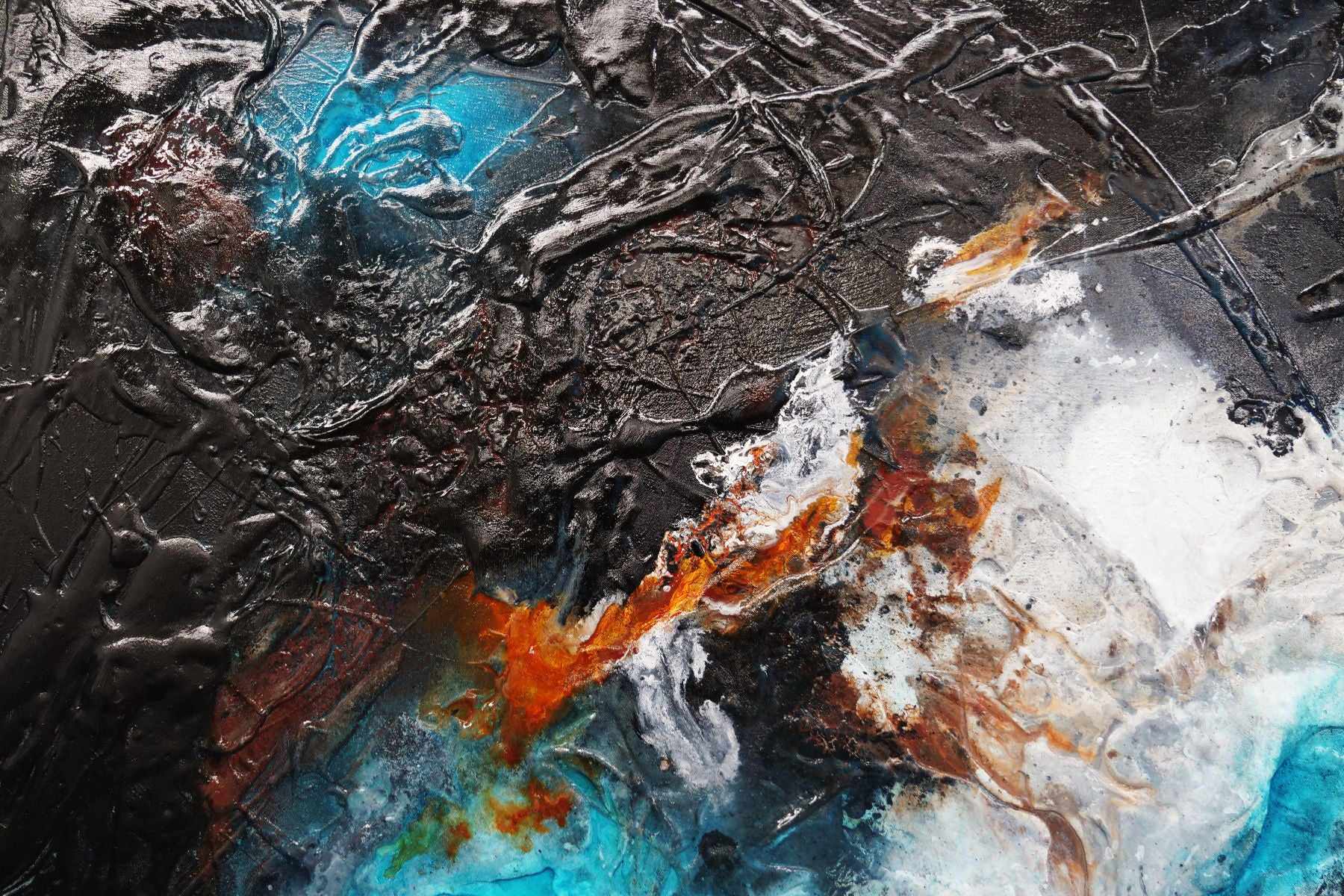 Aquatic Silk 140cm x 100cm Aqua Black Textured Abstract Painting (SOLD)